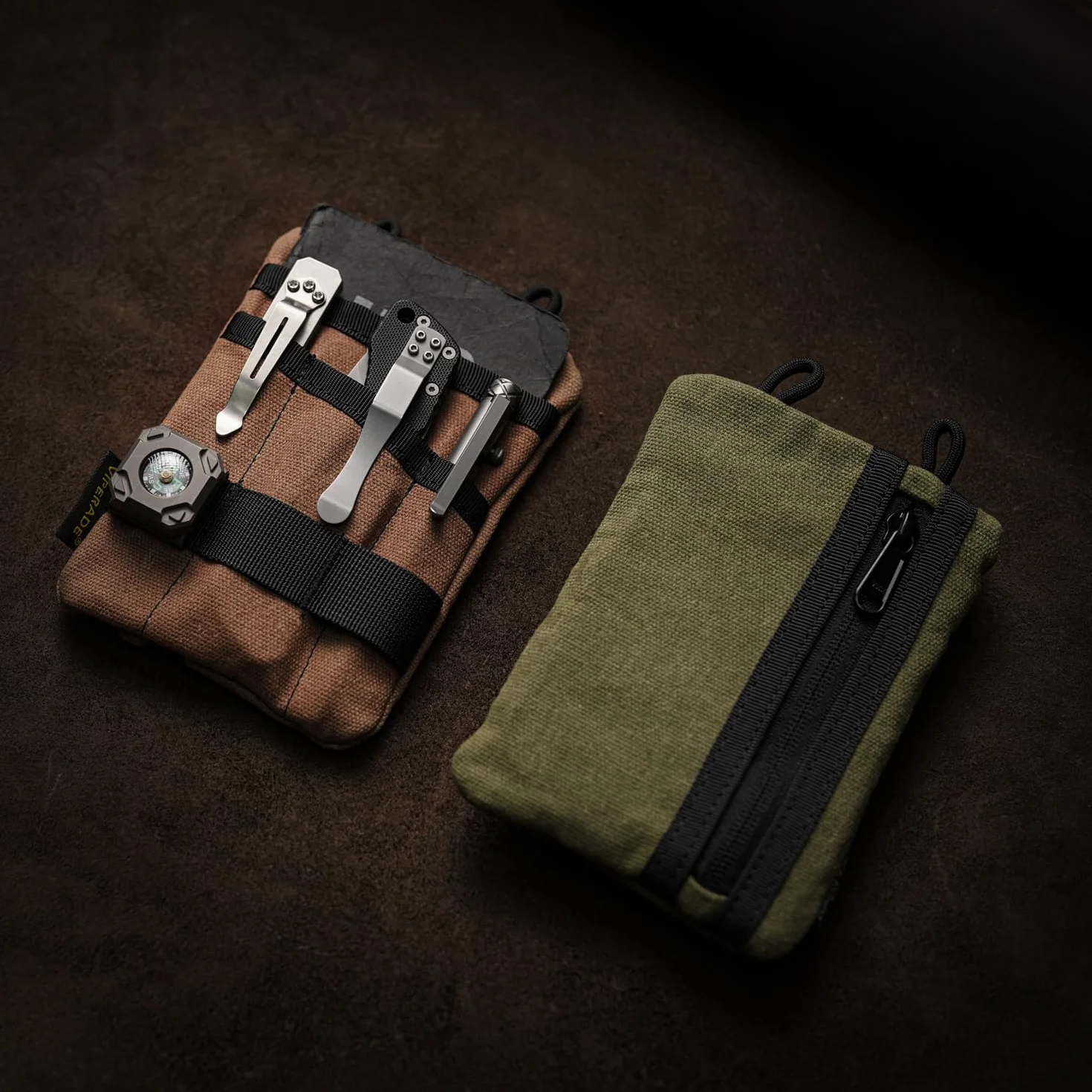 VIPERADE VE1-OW Mała kieszonka kieszonkowa EDC, woskowane płótno torba z organizerem EDC, mała torba narzędzia EDC z 5 kieszeniami, mały organizer kieszonkowy Multitool na latarkę Multitools notes-tan