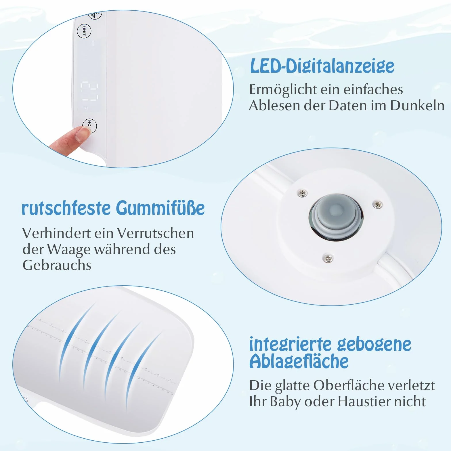 GOPLUS Cyfrowa waga dla niemowląt, inteligentna waga dla dzieci z Bluetooth i aplikacją, funkcje uchwytu i tarowania, wyświetlacz LED, wielofunkcyjna waga dla zwierząt domowych, waga do karmienia dla