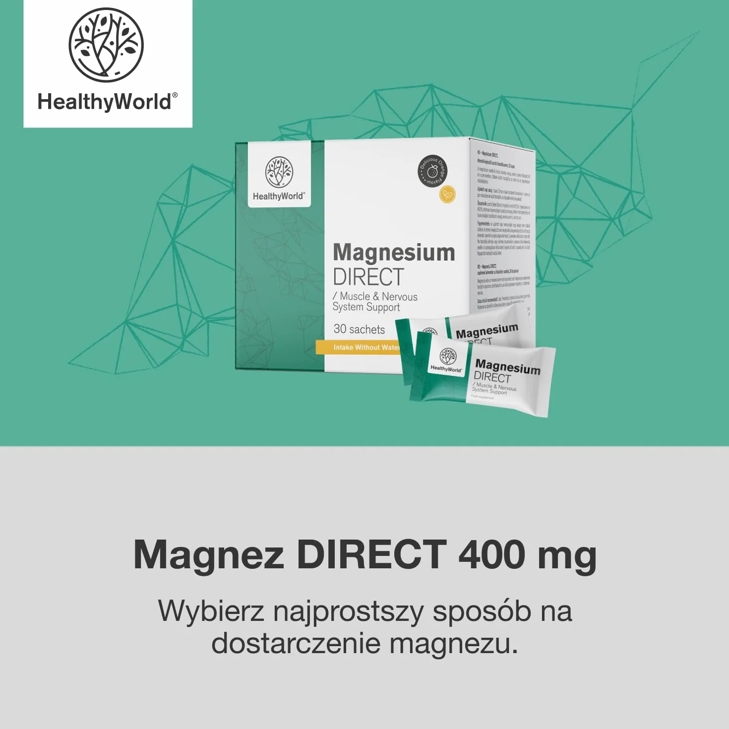 Magnez DIRECT 400 mg cytrynian tlenek 30 saszetek pomarańczowy - wsparcie mięśni i układu nerwowego