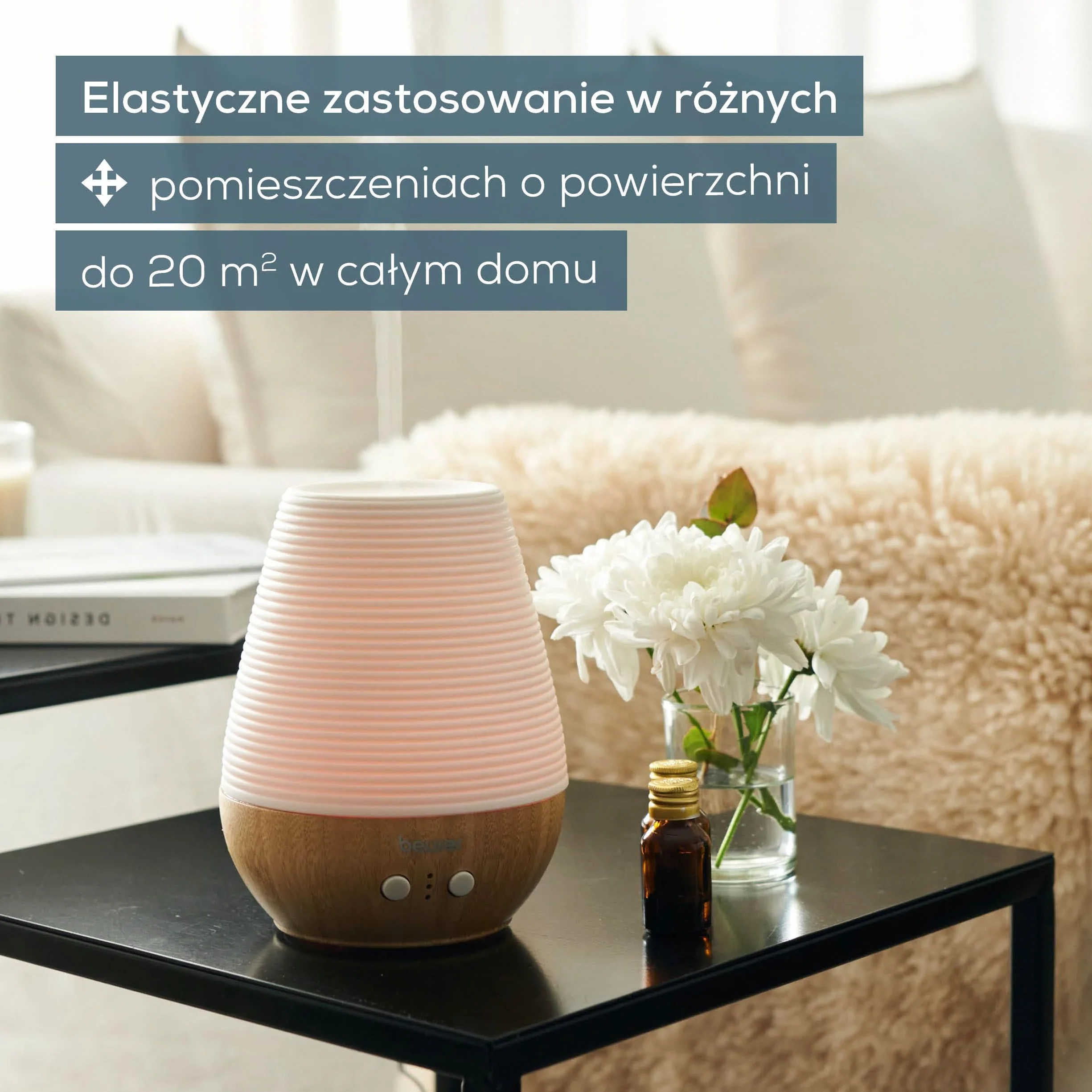 Beurer LA 40 Aroma Diffuser, nebulizator ultradźwiękowy ze światłem wellness, drewno
