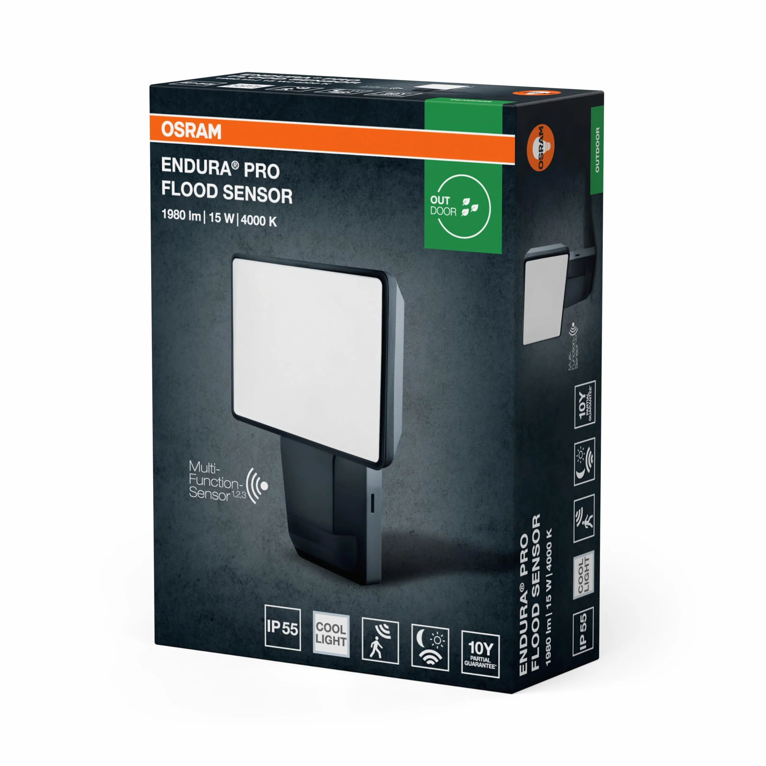 OSRAM ENDURA PRO Bardzo wydajny zewnętrzny reflektor ścienny z czujnikiem ruchu i szerokim kątem świecenia w innowacyjnej konstrukcji optycznej, 15 W, ciemnoszary, stopień ochrony IP55, do parkingów i | ENDURA PRO Czujnik Flood, Outdoor Lanterns, ciemnosz