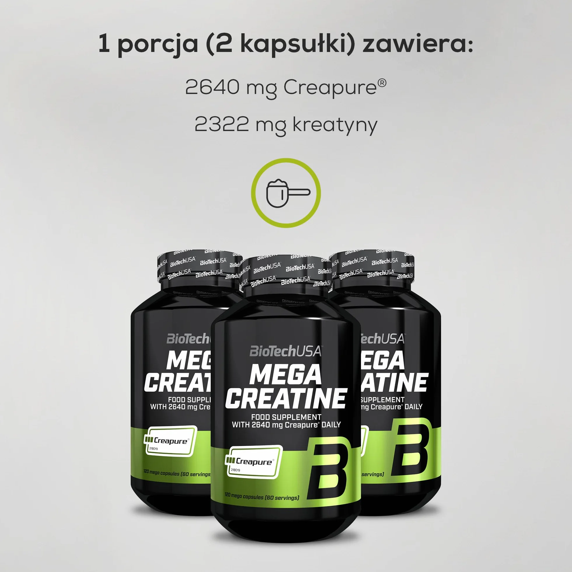 BioTechUSA Mega Creatine Creapure® Monohydrat kreatyny 120 kapsułek wysokiej absorpcji bez laktozy i glutenu 60-dniowa dawka