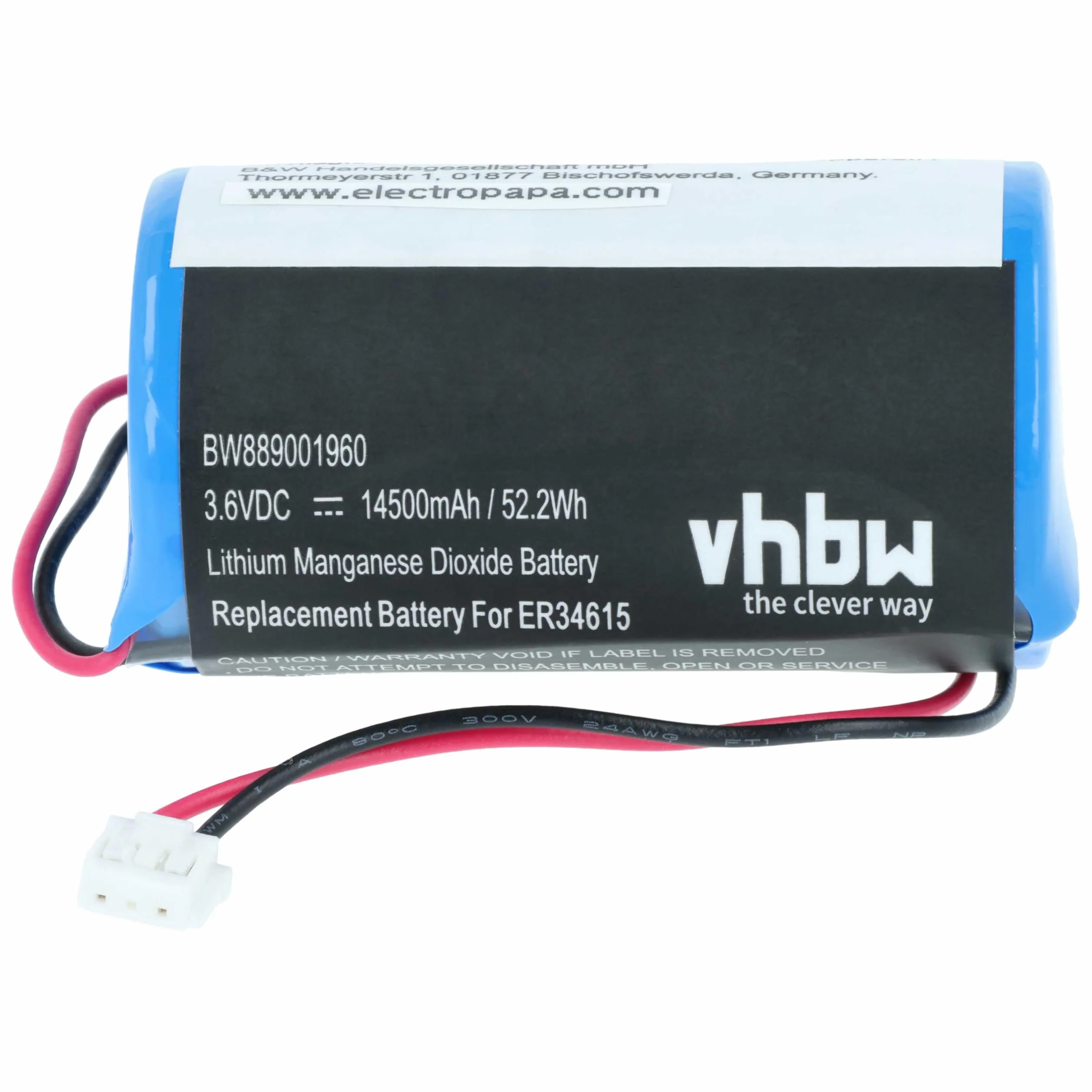 vhbw Bateria kompatybilna z DSC WT4911, system alarmowy IMPASSA, system alarmowy, radiowa syrena zewnętrzna (14500 mAh, 3,6 V, Li-MnO2)
