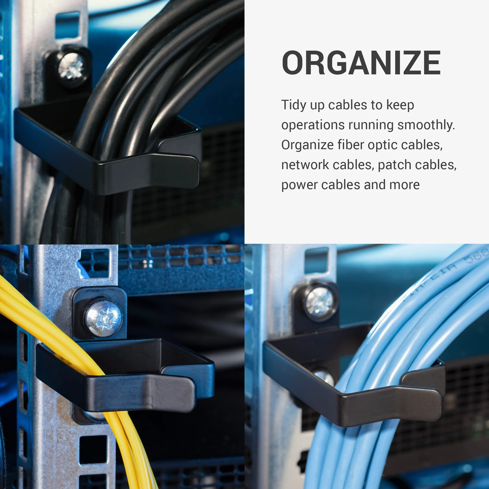 kwmobile 10 x wieszak na kable szafka serwerowa – 4,4 x 6 x 4,5 cm – szafa sieciowa prowadzenie kabli – 19 cali Rack zestaw prowadnic kablowych
