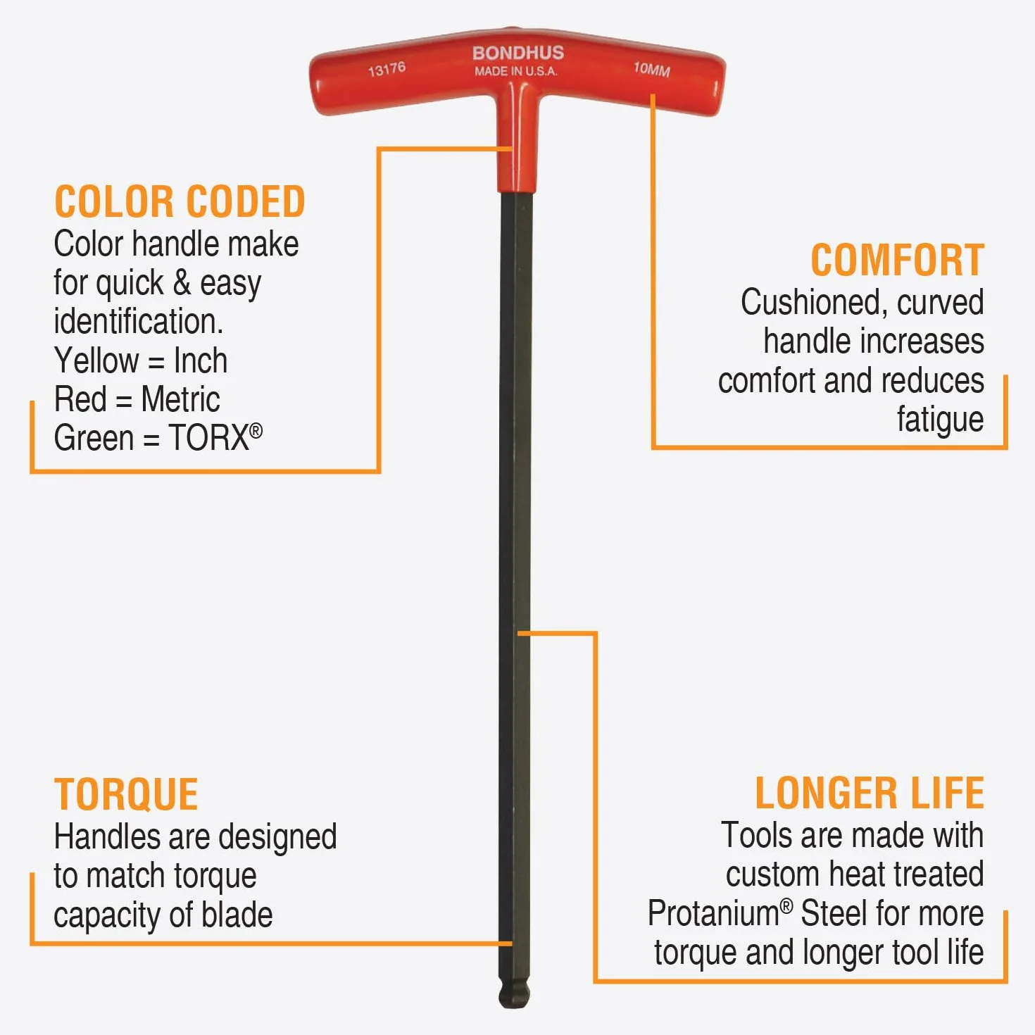 Bondhus, BTX50MM T-Handle BALLDRIVER HEX zestaw 4 mm - 10 mm, 13148