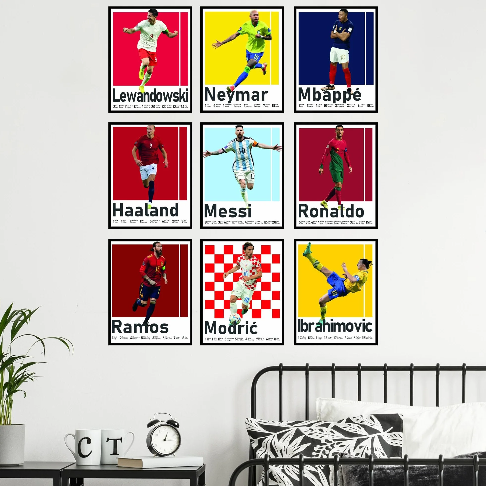 BigWig Prints Plakaty piłkarskie - dekoracja sypialni piłkarskiej dla chłopców, plakat piłkarski Messi, dekoracja pokoju piłkarskiego dla chłopców, plakat Ronaldo i Messi, plakaty Messi do sypialni