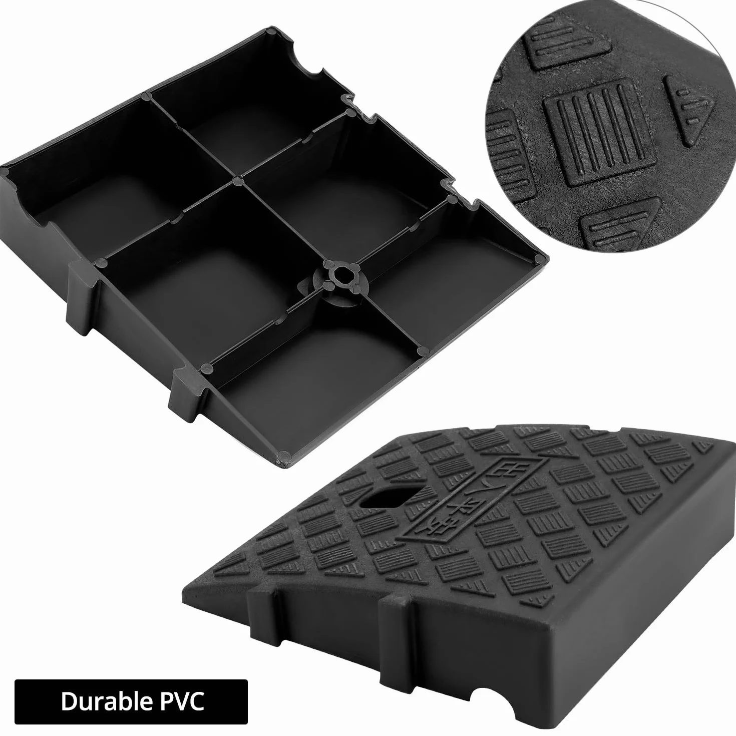 QWORK® 2 szt. plastikowe rampy krawężnikowe, rampy progowe, do wózków inwalidzkich, motocykla, 25 x 27 x 7 cm