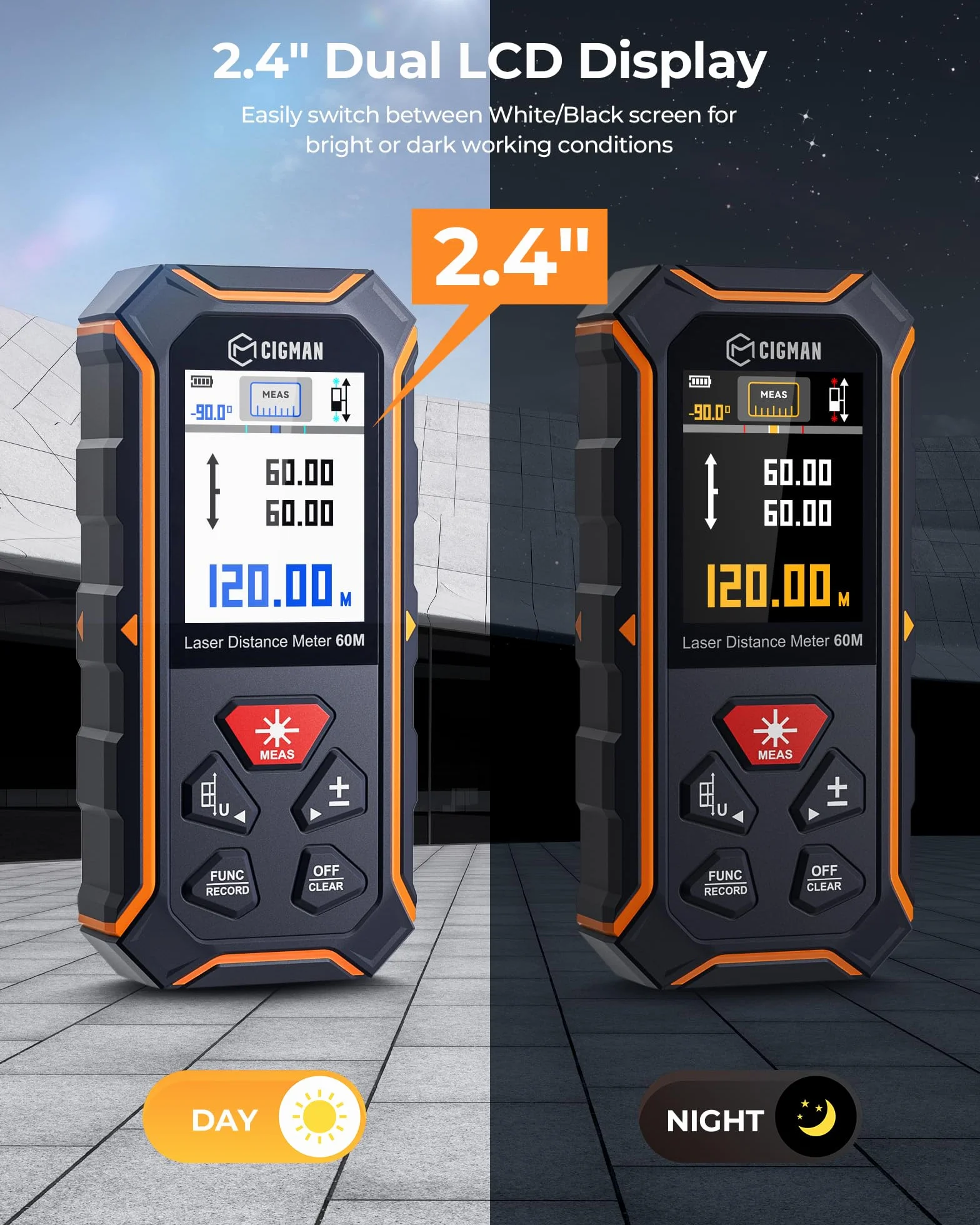 Cigman Laser Protection dwustronne, do maks. 120 m (do maks. 60 m w każdym kierunku), miernik odległości lasera, USB, akumulator, cyfrowa droga wodna, Bach z Resiblable 850 mAh