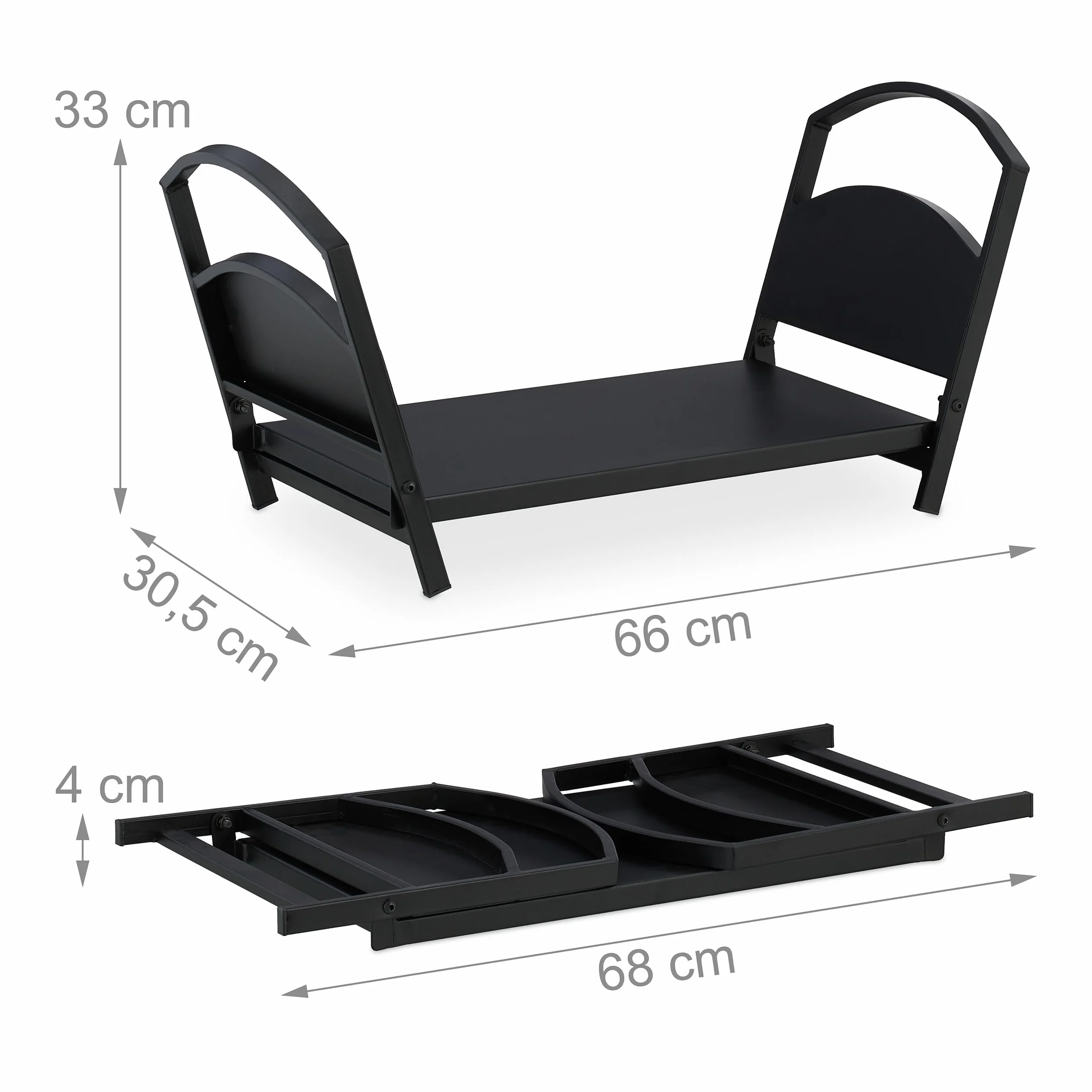Relaxdays Kosz na drewno metalowe składany stojak 33 x 66 x 30,5 cm czarny stal