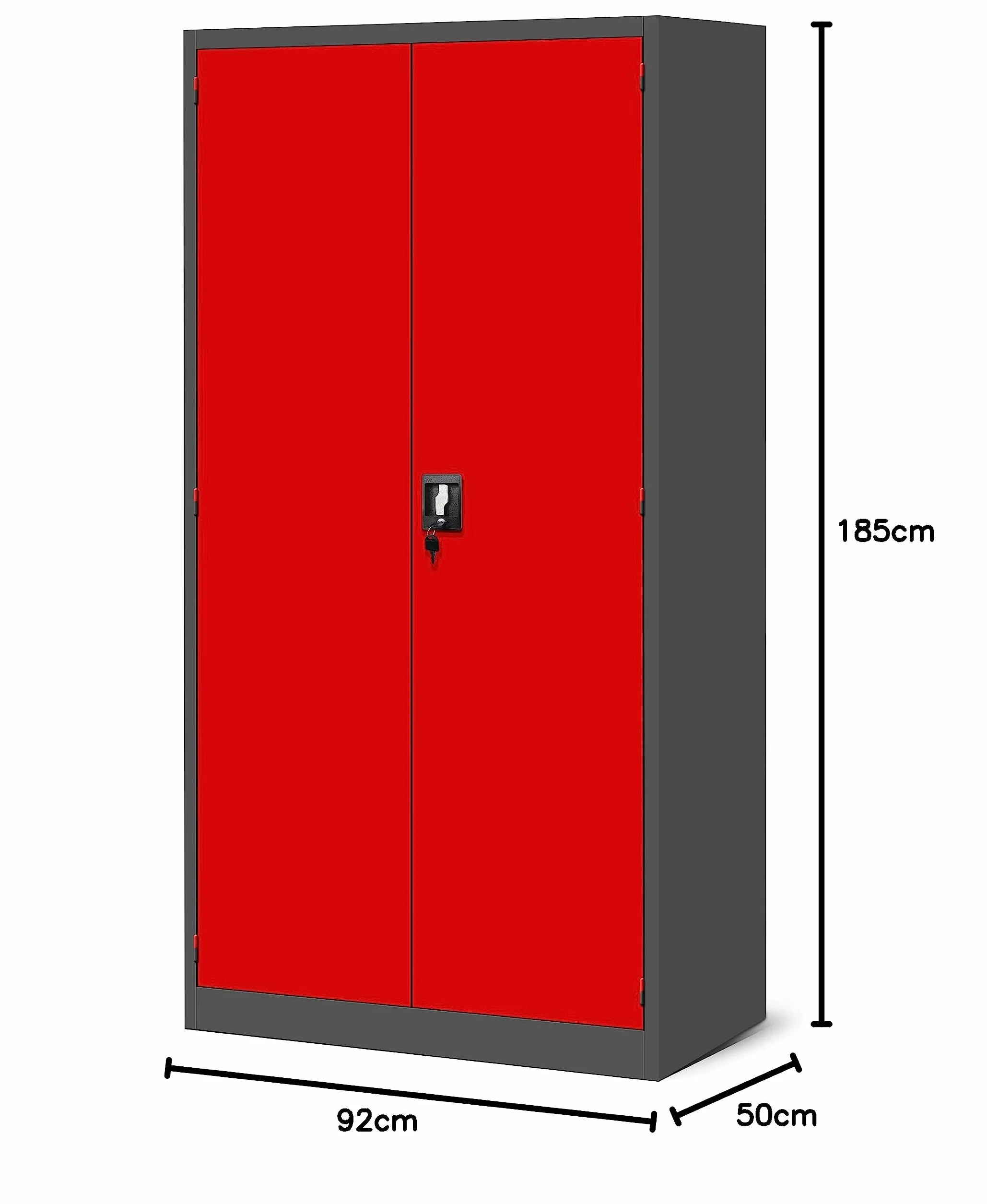 Jan Nowak Szafa narzędziowa TC02AM szafka warsztatowa z szufladami, drzwi skrzydłowe, szafka metalowa, 3 półki, powłoka proszkowa, 185 cm x 92 cm x 50 cm (czerwona)