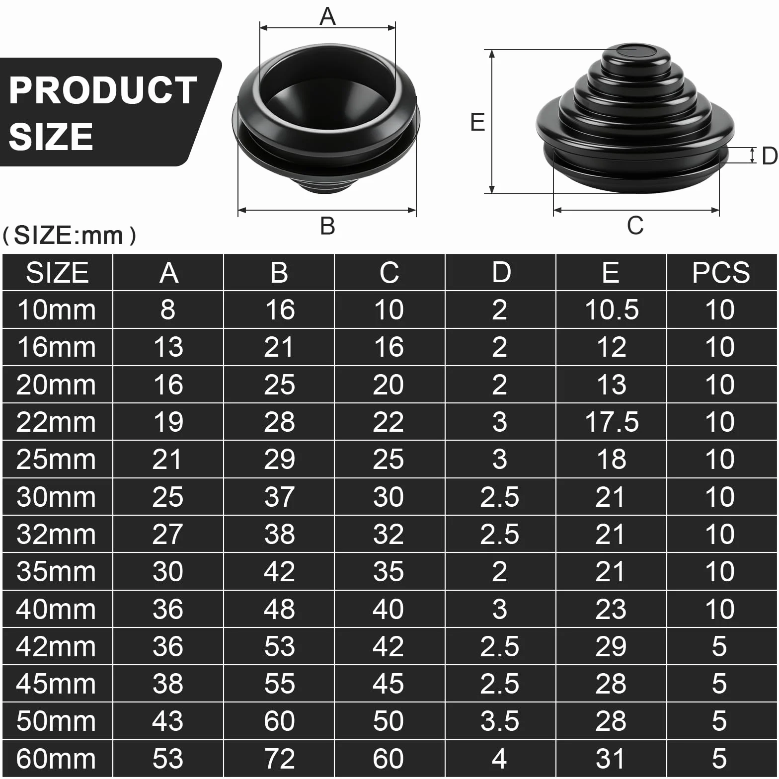 10 sztuk przepust kablowy, wodoszczelne, gumowe tulejki do kabli 30 mm (czarne)