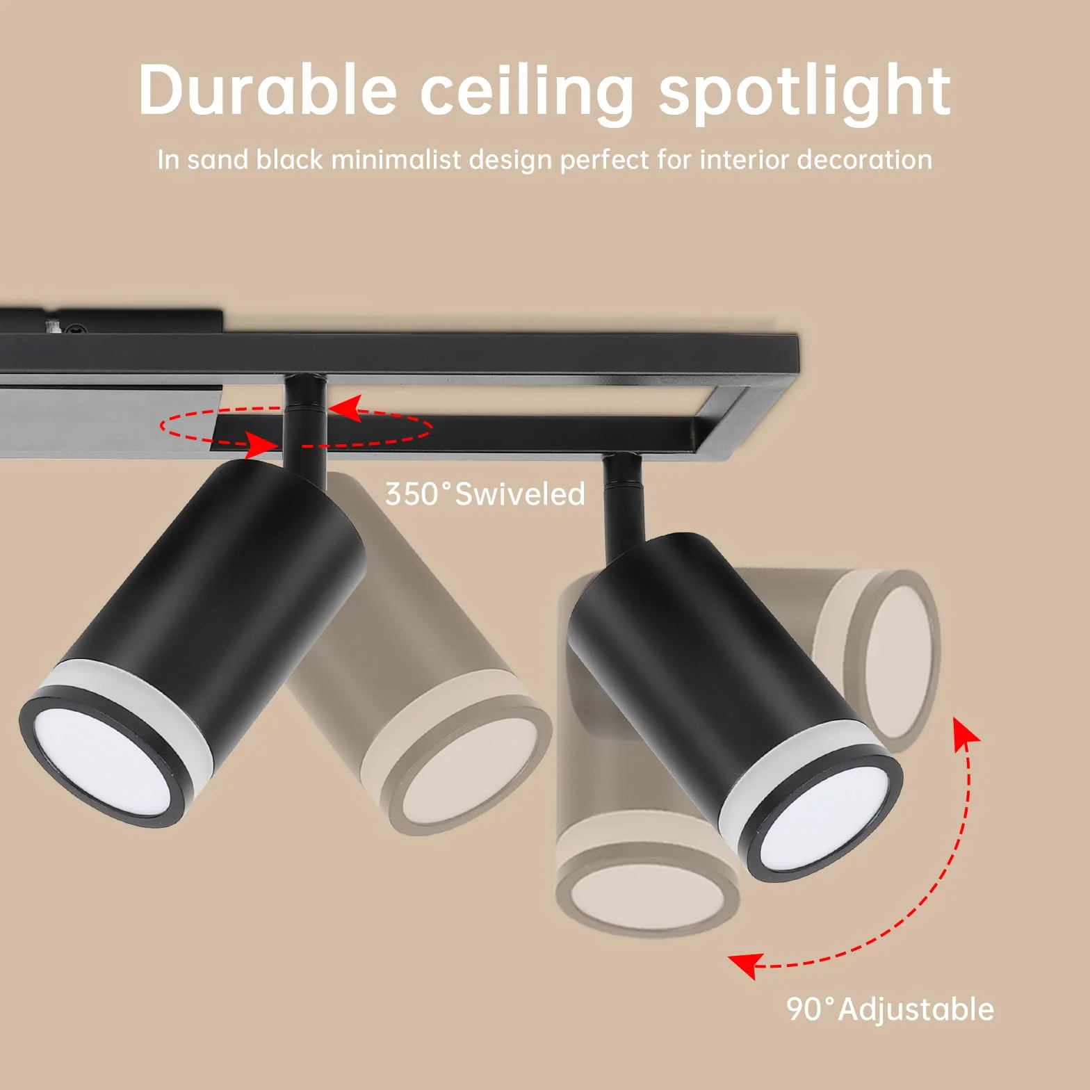 Lampa sufitowa LED z 4 punktami, nowoczesne podwójne obrotowe lampy sufitowe GU10, czarna lampa sufitowa z 4 punktami, do kuchni, sypialni, salonu, przedpokoju, jadalni, bez żarówek