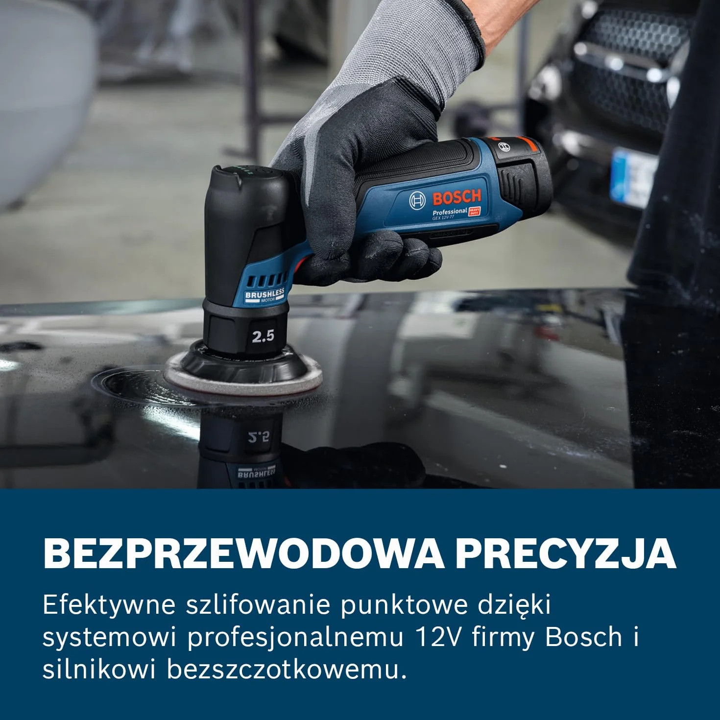 Bosch PRO 12V System Akumulatorowa szlifierka mimośrodowa GEX 12V-77 (talerz oporowy 77 mm z mocowaniem na rzepy, klucz)