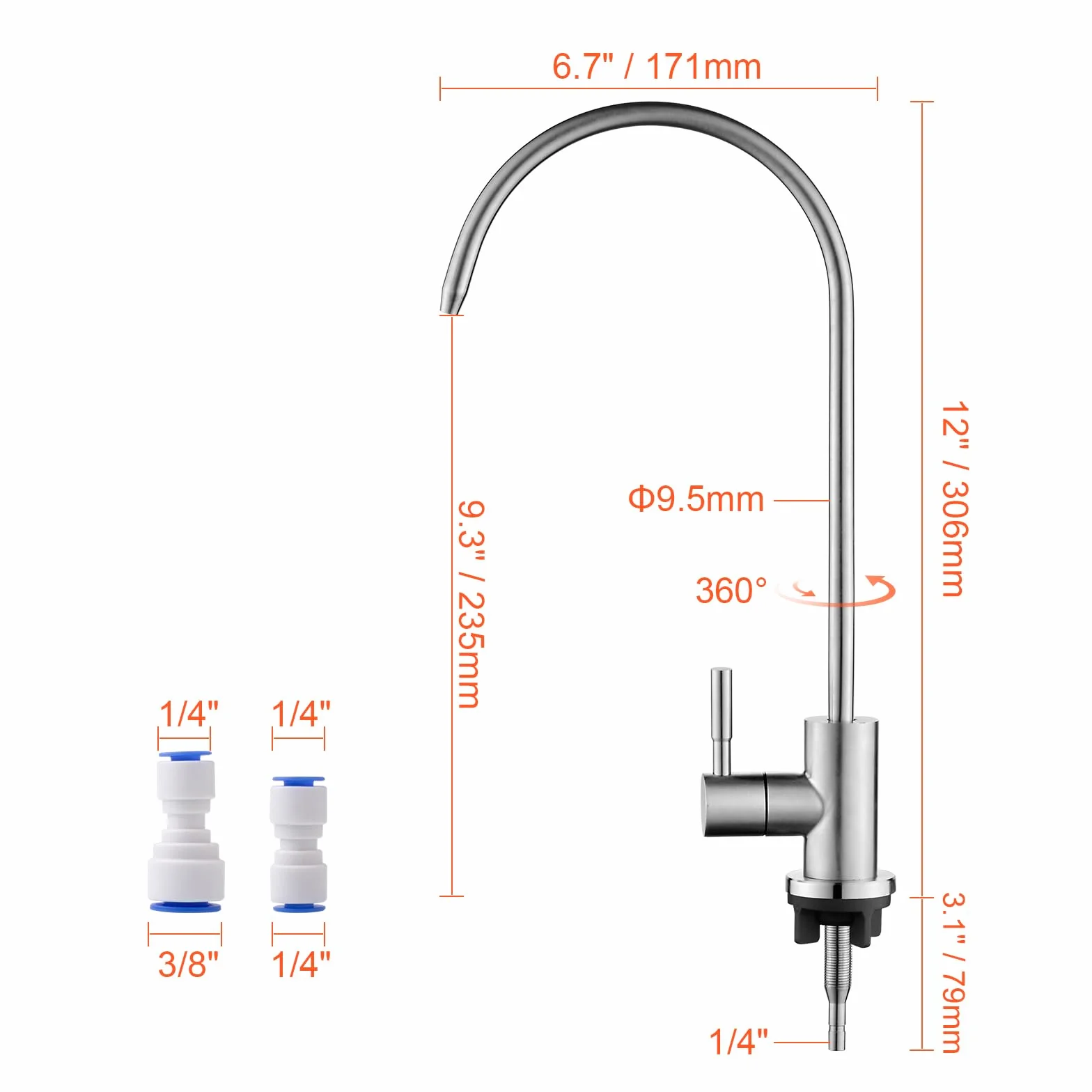 Ibergrif M22301A Mikser zlewozmywakowy, Kuchnia dotknij do stali nierdzewnej, obrotowa 360 °, odwrócona osmoza Kran z 4 Dotknij Adapter