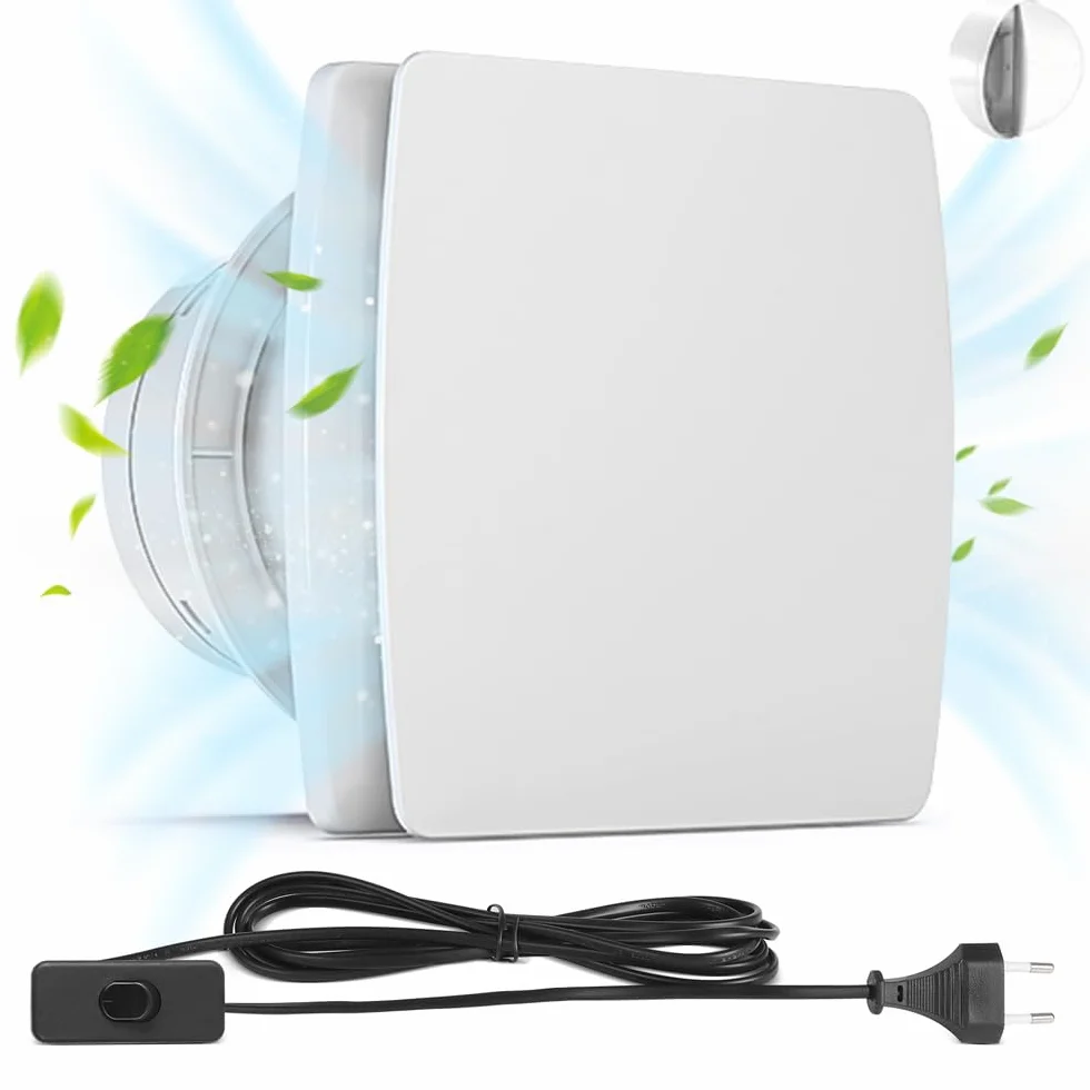Wentylator łazienkowy Ø 100 mm, cichy wentylator wyciągowy 12 W z klapą zwrotną, [<34 dB – 2200 obr./min – 95 m³/h – IPX2] wentylator ścienny z kablem sieciowym 3 m, montaż ścienny do kuchni, łazienki
