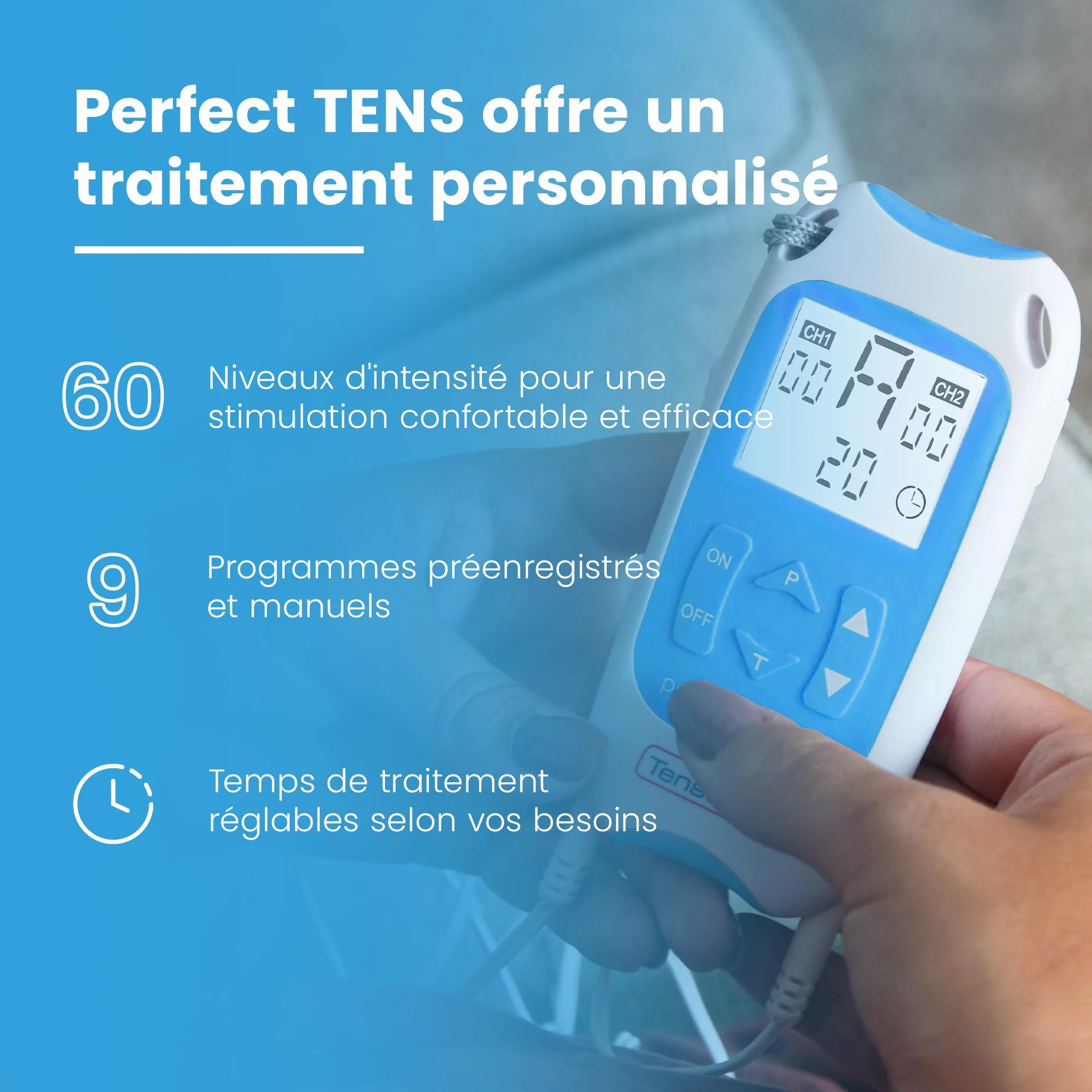 TensCare Perfect TENS - sprawdzone klinicznie urządzenie TENS łagodzące ból pleców, bioder, nóg, ramion, artretyzmu i rwy kulszowej + elektrody stawowe E-SF150