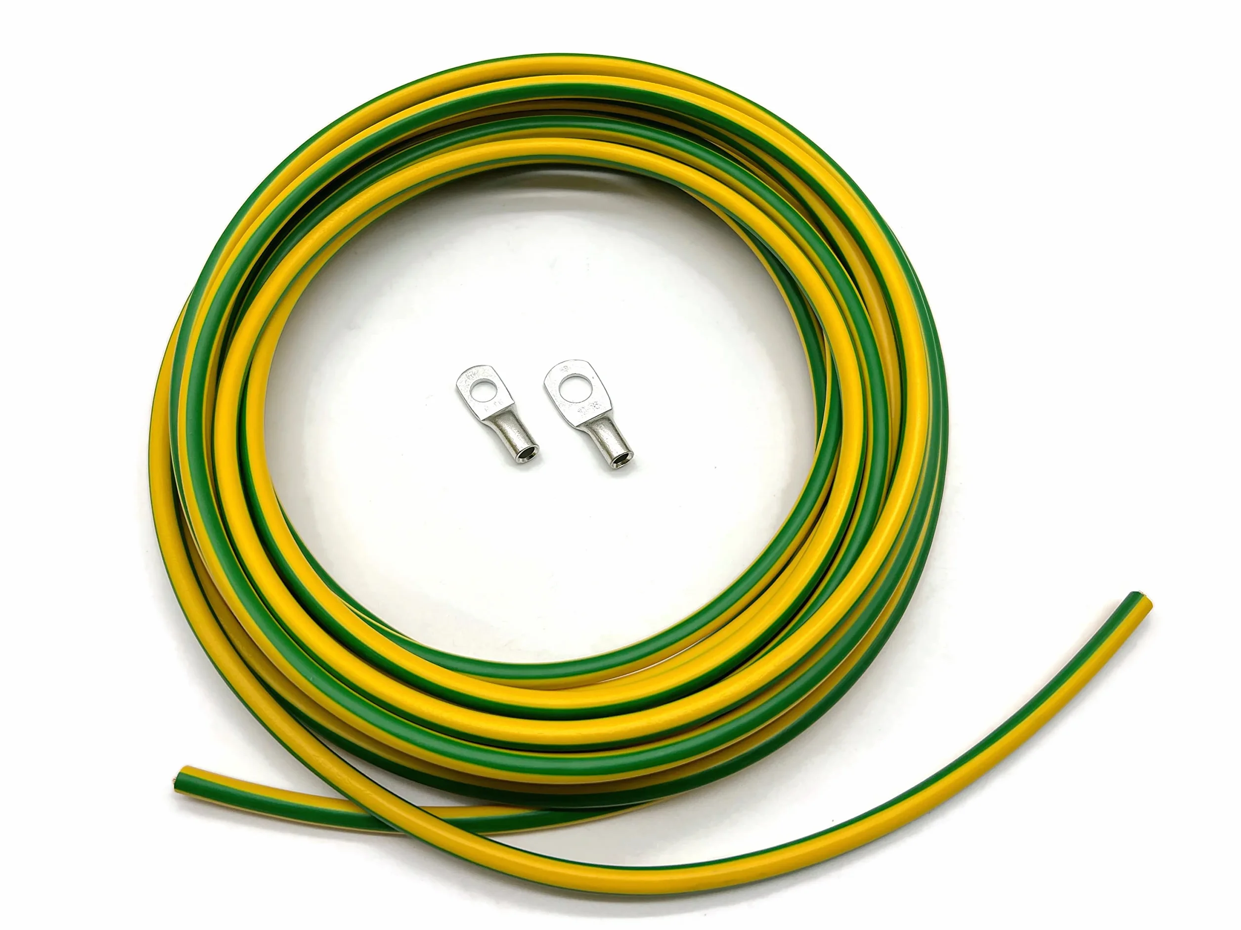 Exoda 10m kabel uziemiający 16 mm² zielono-żółty M8 M10 do zastosowań uziem | Zastosowania uziemiajace, 10 m dlugosci, oczka M8 M10, standard H07V-K, elastyczny, powloka PVC, do stosowania wewnetrznego i