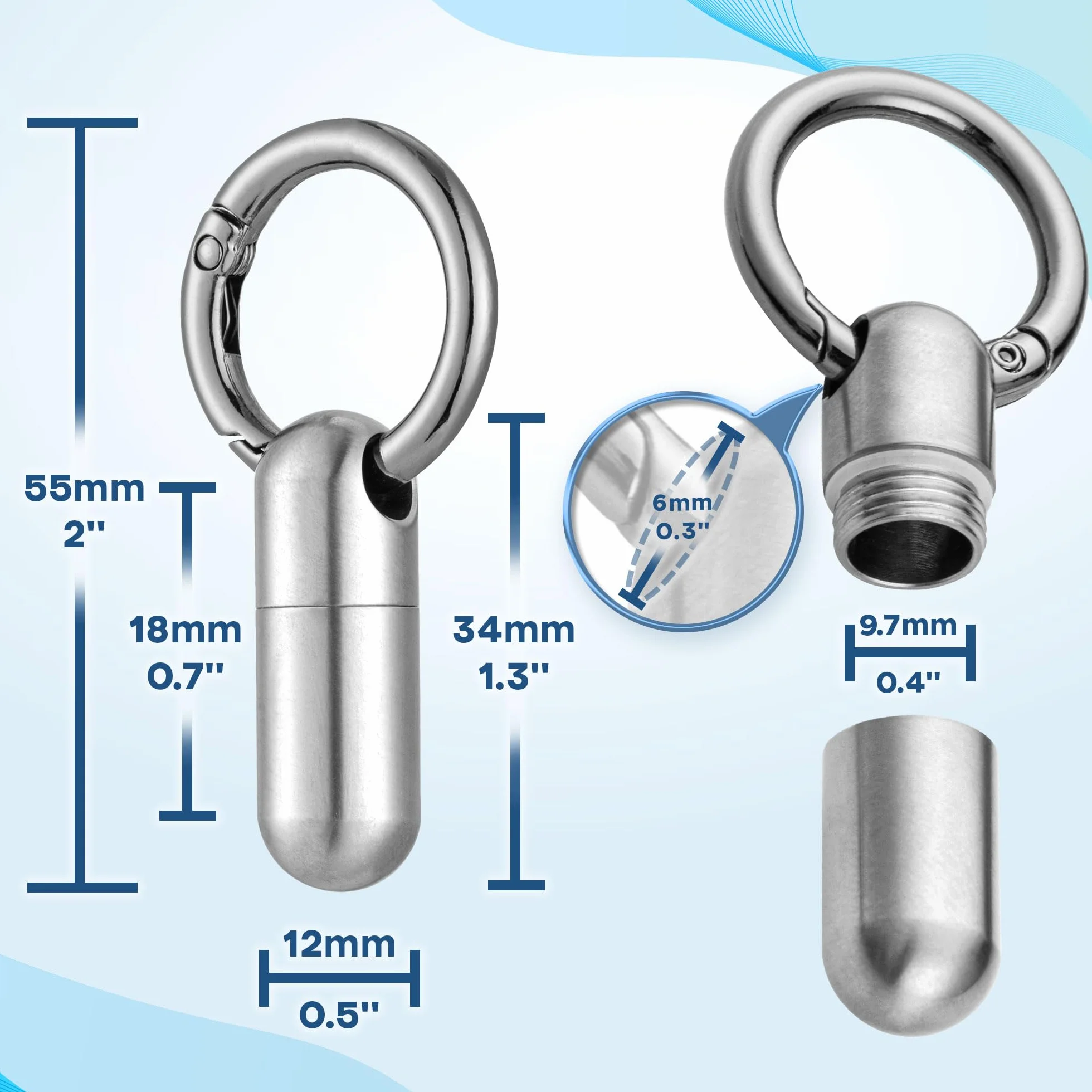 Titanium Keychain Pill Holder - Small Waterproof Pill Case Container w/Carabiner Clip - High-Grade Mini Medicine Organiser - by Boxsik