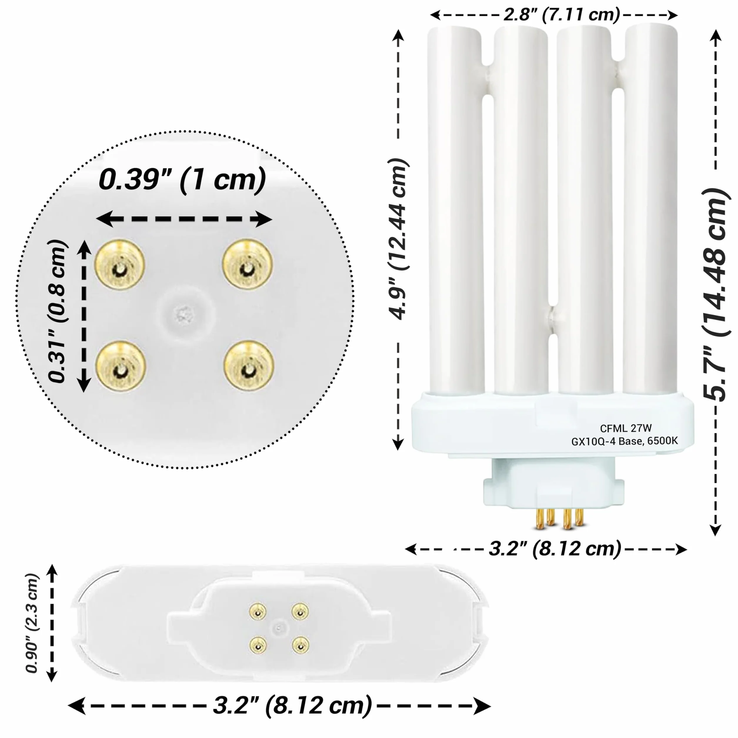 ARSUK 27W Wymienna żarówka do światła dziennego - 4-pinowa świetlówka do lampki nocnej, czytania stołu, lampy dla dzieci YDW-27FM - GX10Q - fluorescencyjna 27 W LAMPA FML(6500 K - Zestaw 1 sztuk)