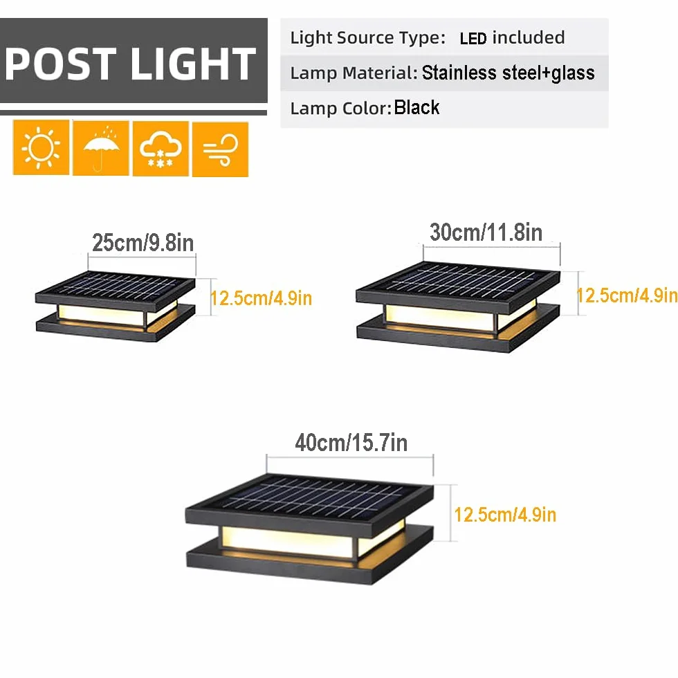 Zewnętrzne lampy solarne do słupków Ultra-cienkie lampy solarne LED o zmiennej intensywności, zewnętrzna latarnia na ścieżki, taras i ogród, matowa czerń