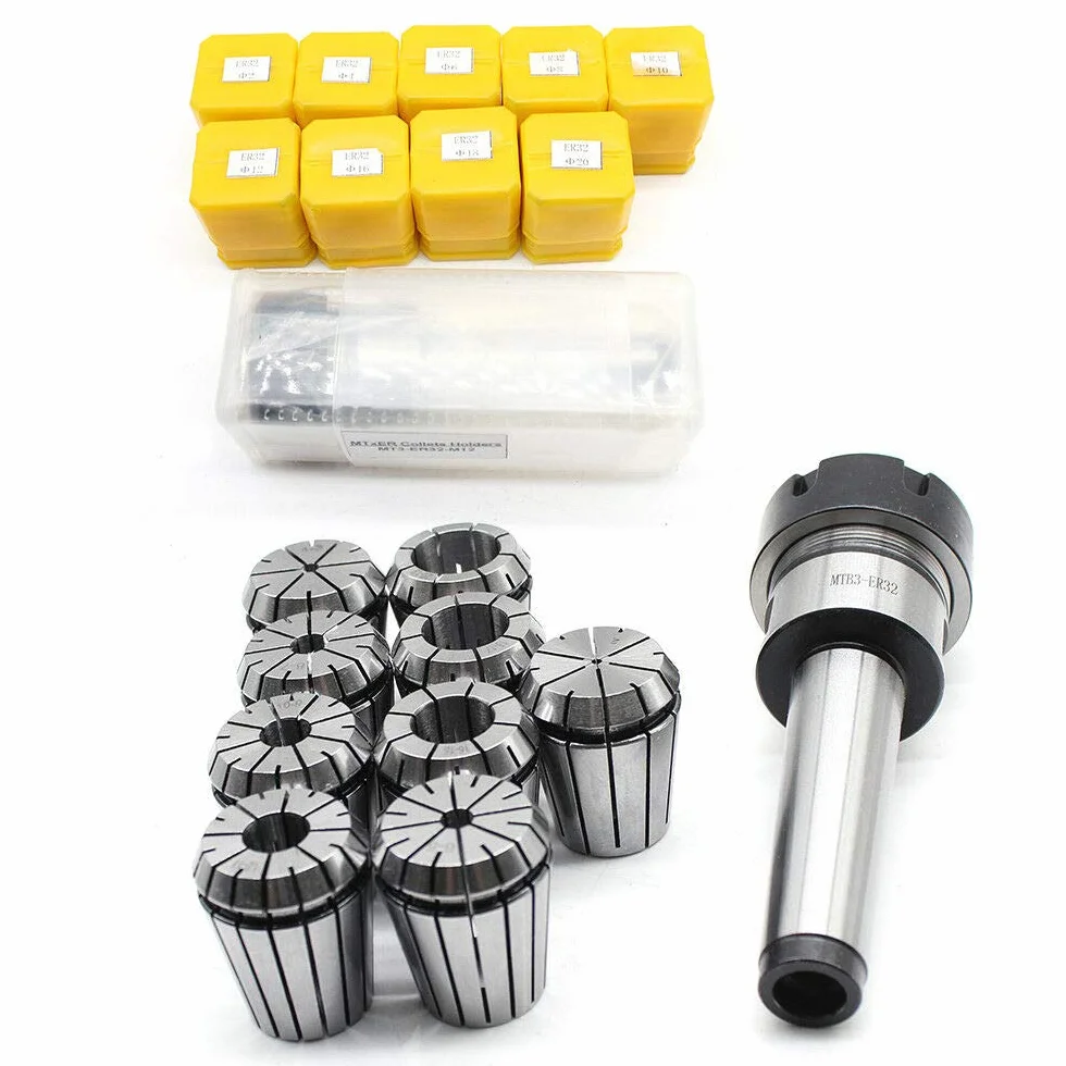 Zestaw szczypiec zaciskowych, uchwyt zaciskowy, M12 MK3 ER32 z 9 szczypcami zaciskowymi, zestaw 2-20 mm, do frezarki, uchwyt na narzędzia frezarki, tokarka