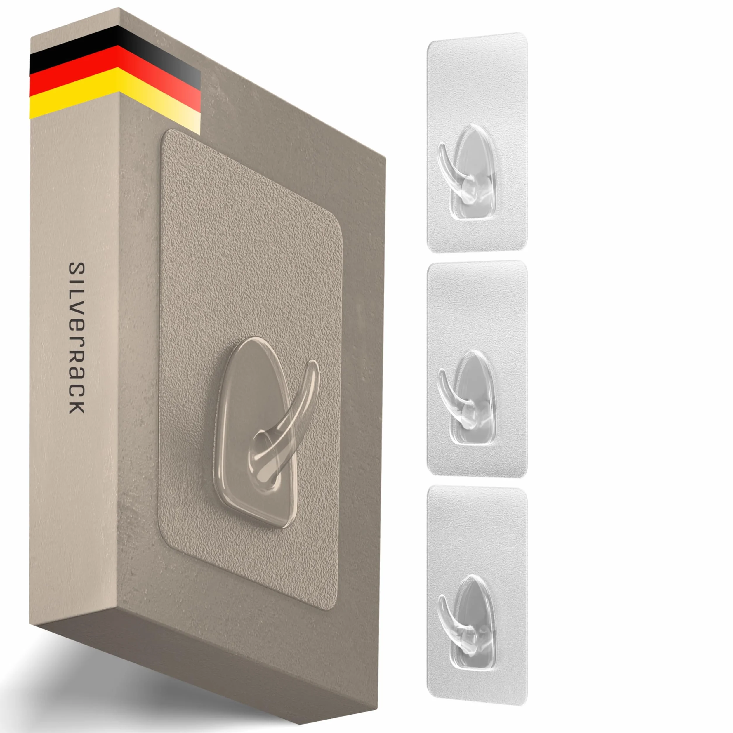 SilverRack haczyki samoprzylepne i wielokrotnego użytku - 8x6 cm jako zestaw 4 sztuk - przezroczyste haczyki samoprzylepne jako wieszaki ścienne do przyklejenia do 3kg - wieszaki na ręczniki bez