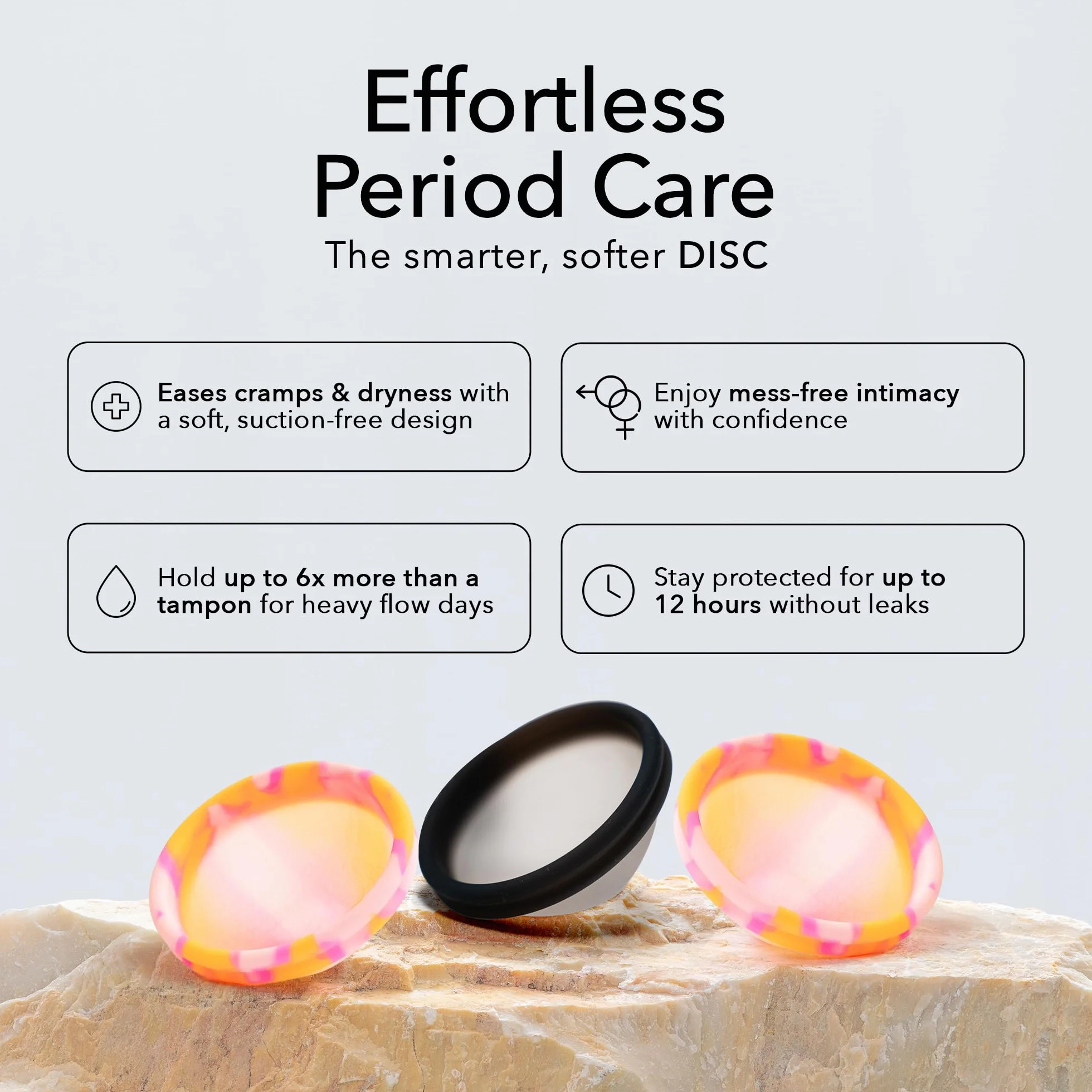 PERIOD Dysk menstruacyjny wielokrotnego użytku z platynowego silikonu medycznego, automatyczne opróżnianie, M/L