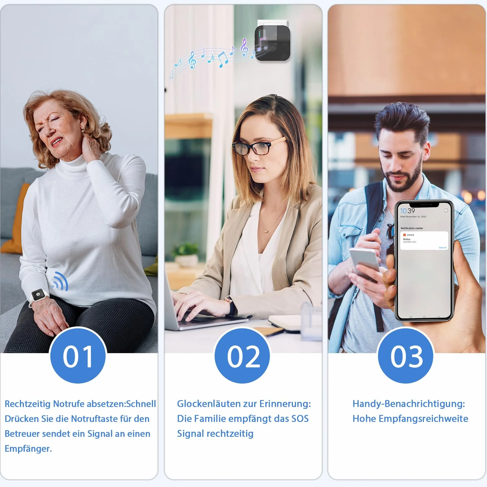 Daytech inteligentny alarm dla seniorów WiFi Tuya, przycisk ratunkowy dla osób starszych i starszych osób, które potrzebują pomocy w domu (1 odbiornik + 3 bransoletki)
