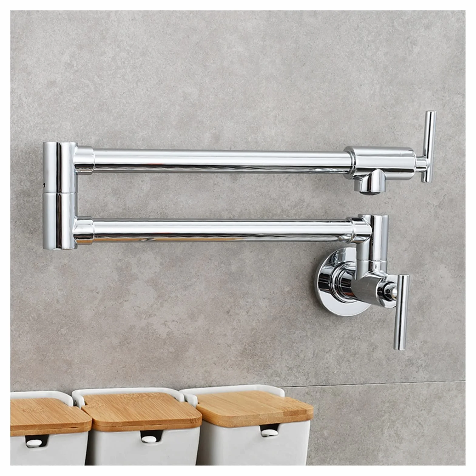 Elastyczny kran Obrotowy, Wall Single Cold Faucet Kitchen Folding Łazienka Vrity Double Switch Rotary Pralnia(Nero)