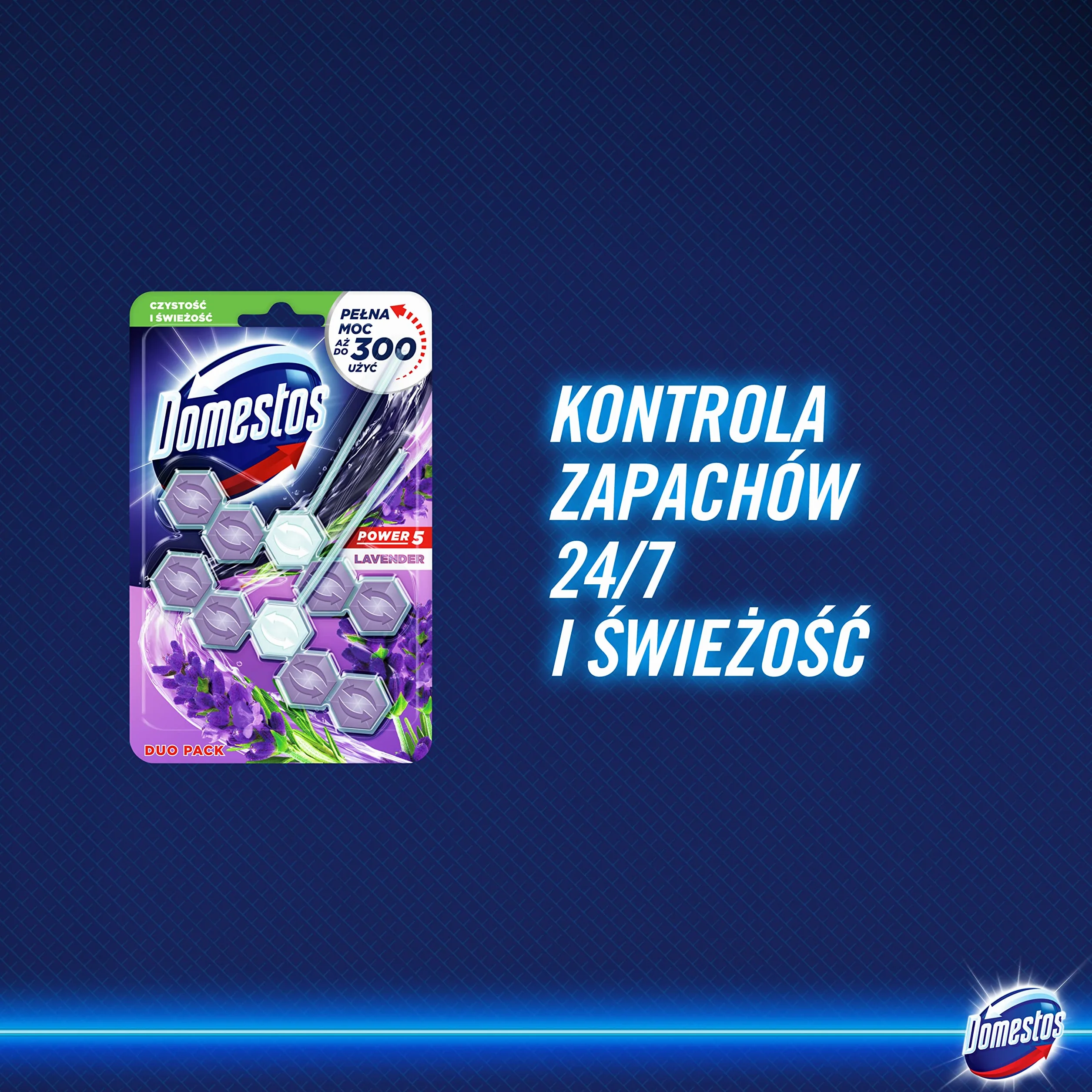 Domestos Lavender Kostka zapachowa, zapewniająca połysk wewnątrz muszli i świeży zapach - 2 x 55 g