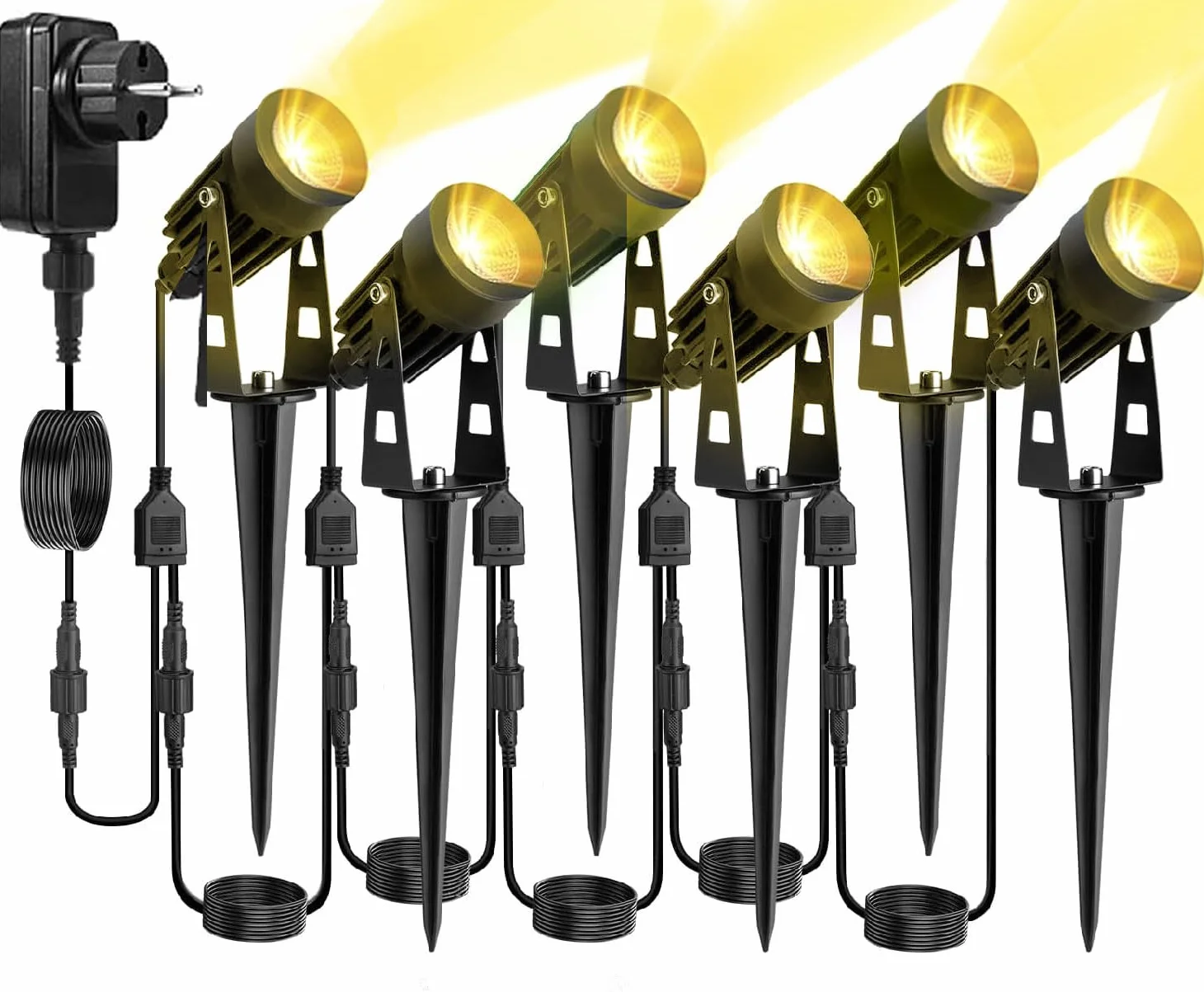 Oświetlenie Ogrodowe LED Zestaw 6 szt. z Kablem 30m, 12V Niskie Napięcie, IP65 Wodoodporne, Ciepłe Białe 3000K, na Taras, Ścieżkę, Drzewa