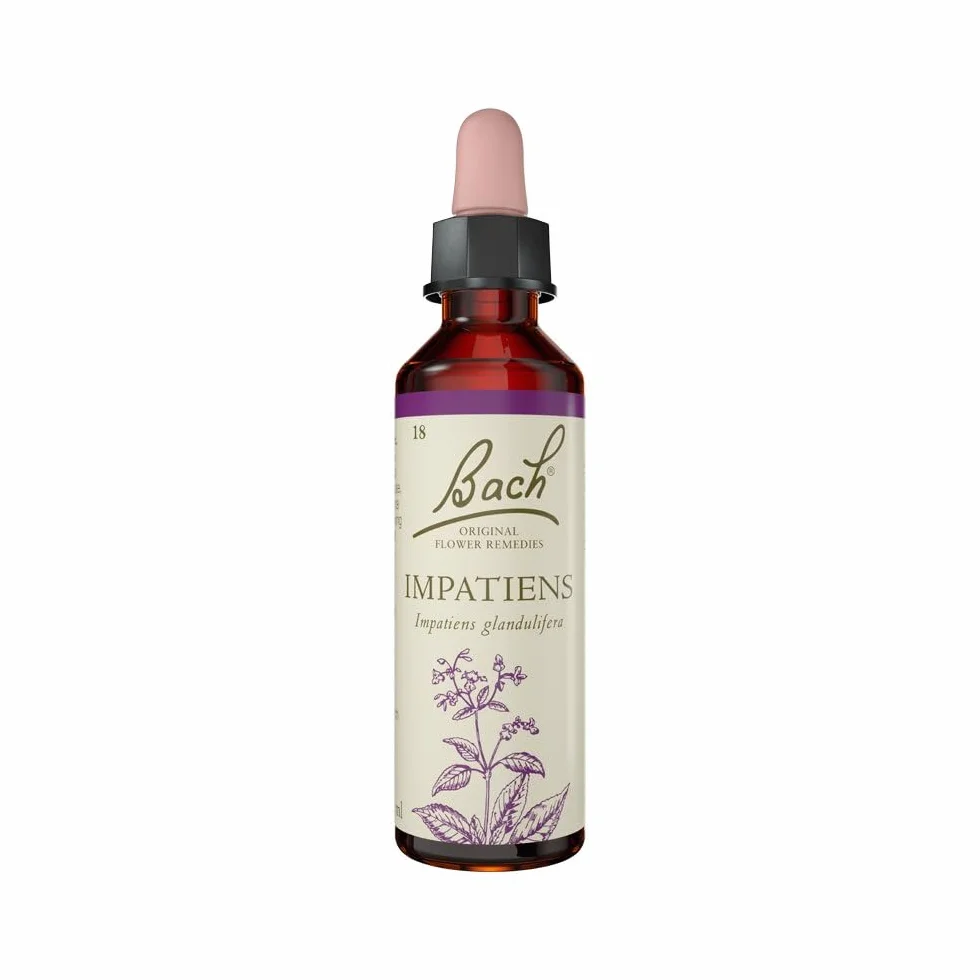Bach Oryginalny środek na kwiaty Impatiens Flower Remedy, wegańska formuła dla dobrego samopoczucia emocjonalnego, łatwy w użyciu, 1 butelka z zakraplaczem x 20 ml, naturalny środek