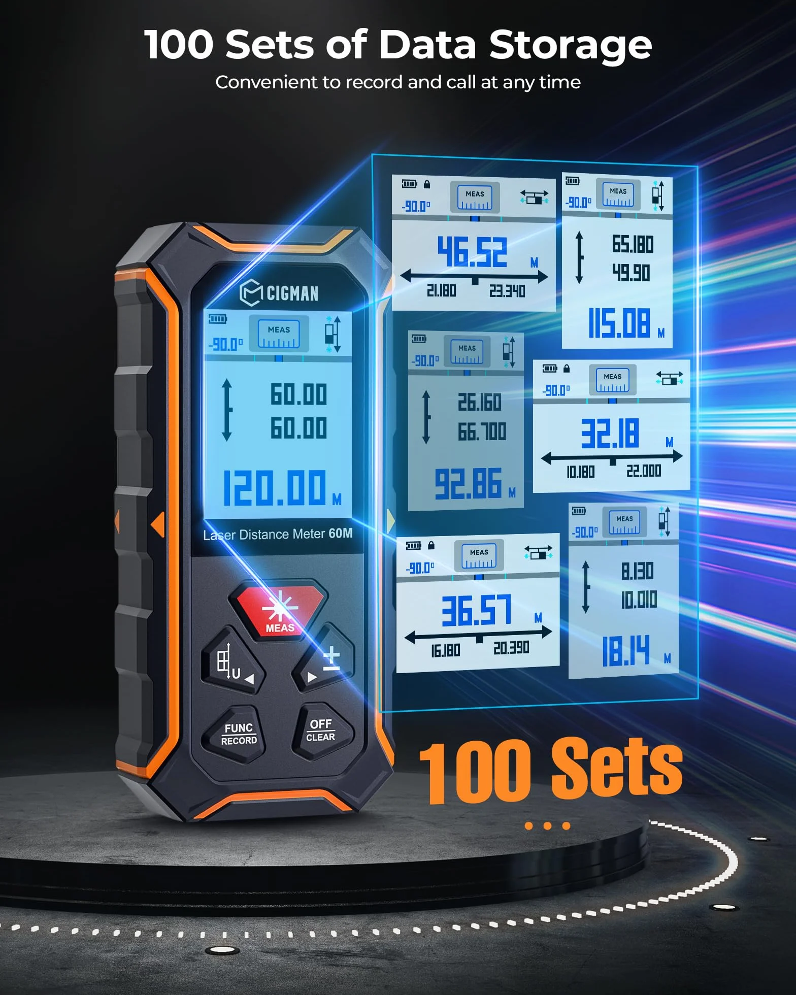 Cigman Laser Protection dwustronne, do maks. 120 m (do maks. 60 m w każdym kierunku), miernik odległości lasera, USB, akumulator, cyfrowa droga wodna, Bach z Resiblable 850 mAh