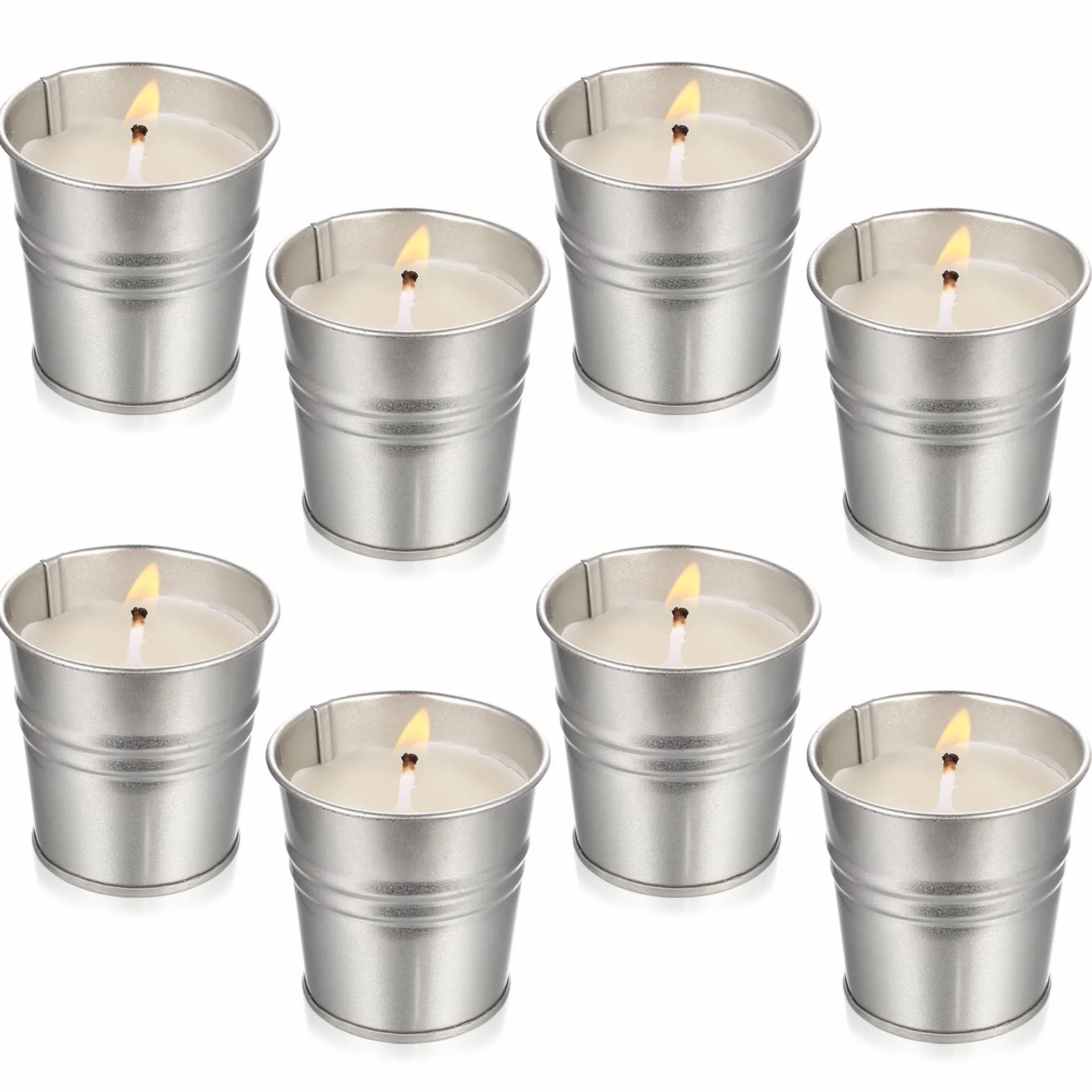 Świece zapachowe Citronella w blaszanych wiadrach, wosk sojowy, zestaw 8 szt