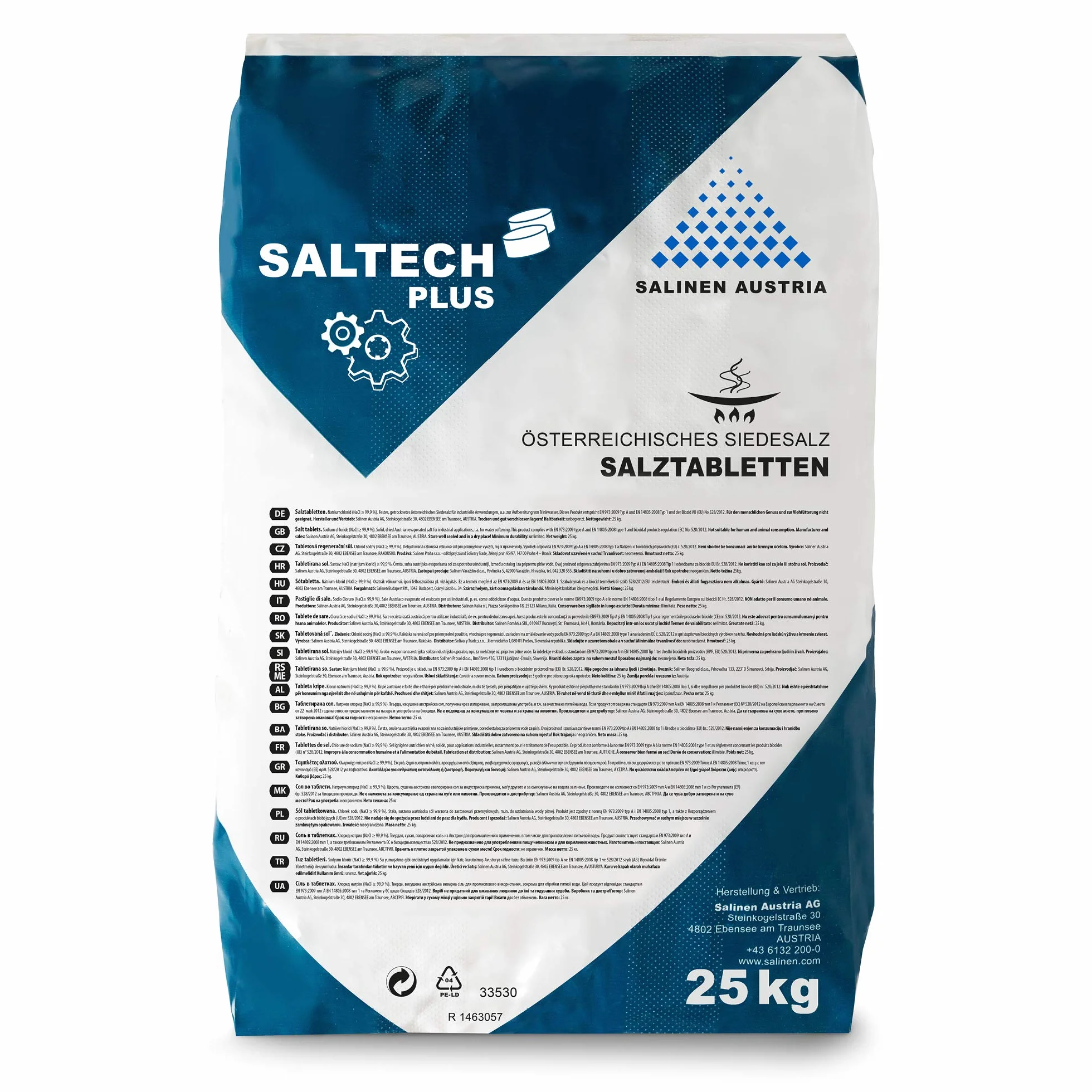 Plus tabletki solne w worku 25 kg do instalacji zmiękczania wody, odkamieniania i elektrolizy I sól regenerująca o wysokiej czystości (99,9 NaCl) o najwyższej rozpuszczalności dla czystej i