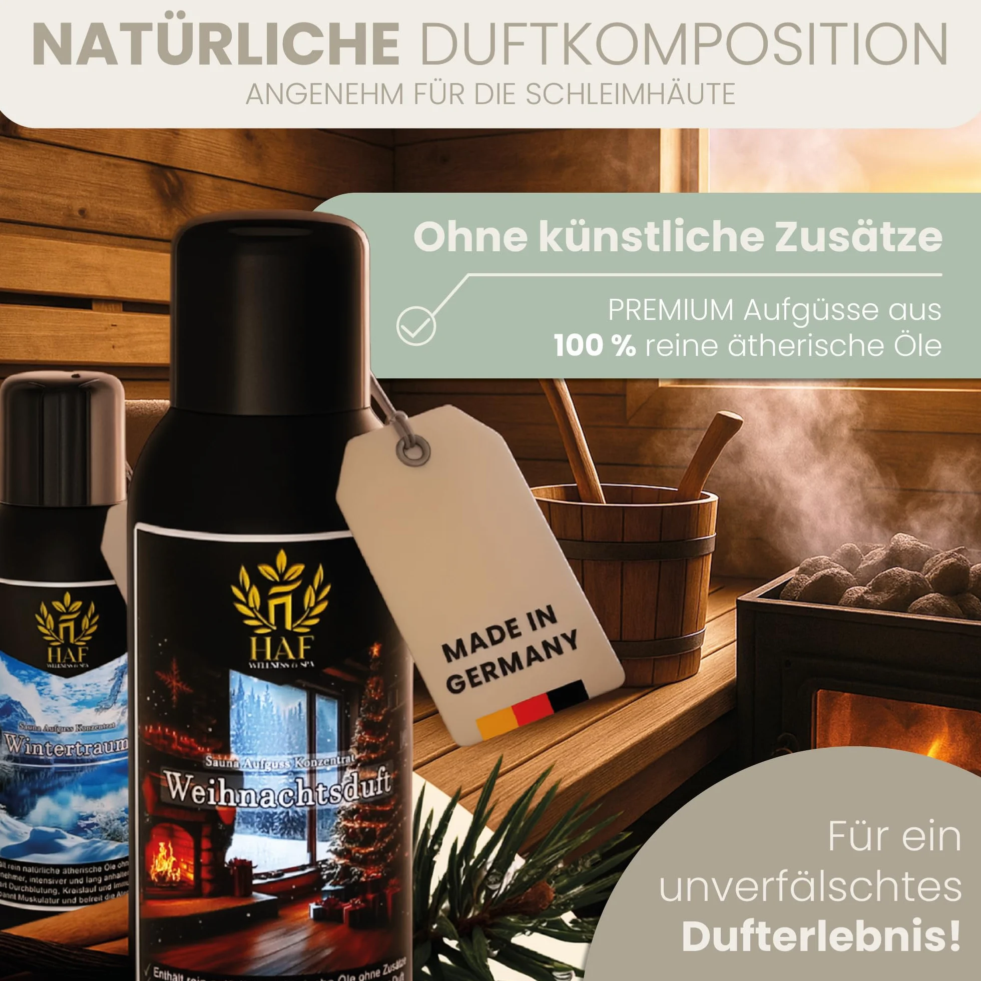 HAF Koncentrat do sauny, mentol, 100 ml, zapach sauny z naturalnymi olejkami eterycznymi, napar do sauny bez sztucznych dodatków, olejek do sauny zapewniający intensywny i długotrwały zapach