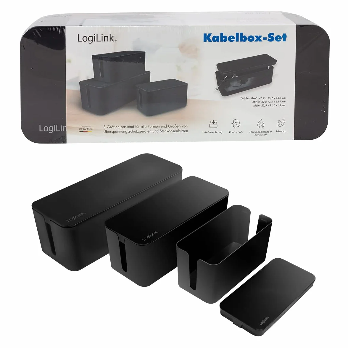 LogiLink zestaw skrzynek kablowych 3 pudełka czarny