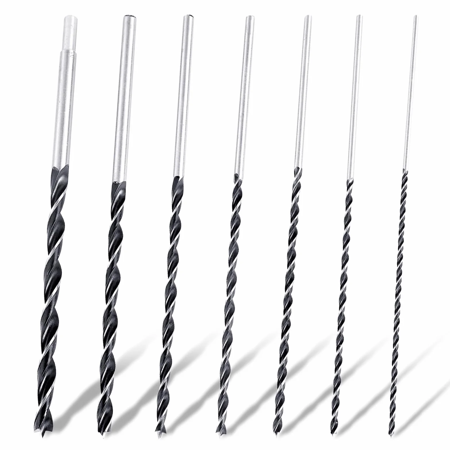 Zestaw długich wierteł do drewna, 7 sztuk, długie wiertła do drewna, długie wiertła do drewna, wiertła spiralne - Ø 4, 5, 6, 7, 8, 10, 12 mm, stabilne, precyzyjne, odporne na pęknięcia wiertła