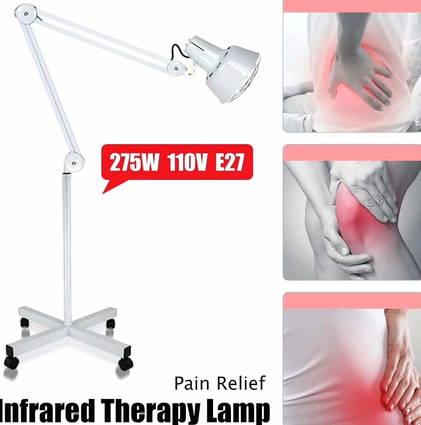 Lampa na podczerwień, 275 W, 220 V, terapia promiennikowa na podczerwień, regulowana lampa uzdrawiająca, lampa podłogowa z kółkami