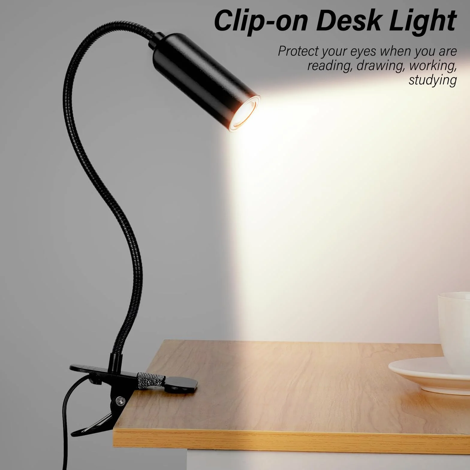 2 sztuki lamp zaciskowych LED z wtyczką, lampa biurkowa LED, zaciskowa, lampka do czytania książek, zacisk kablowy, lampka do czytania, zacisk do łóżka, elastyczna łabędzia szyja 360°, na biurko