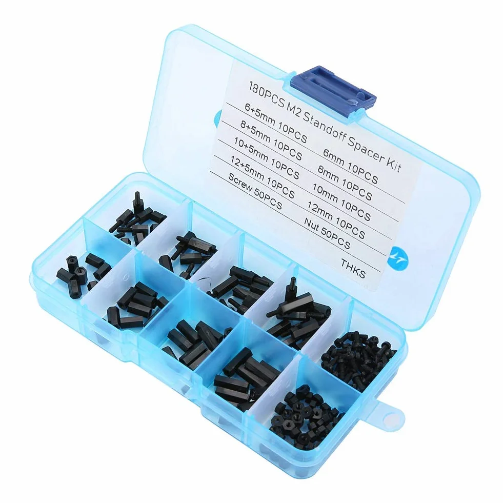 M2 Standoff Kit, 180pcs Schwarz M2 Male Female Standoffs Schrauben Muttern Sortiment Kit mit Box