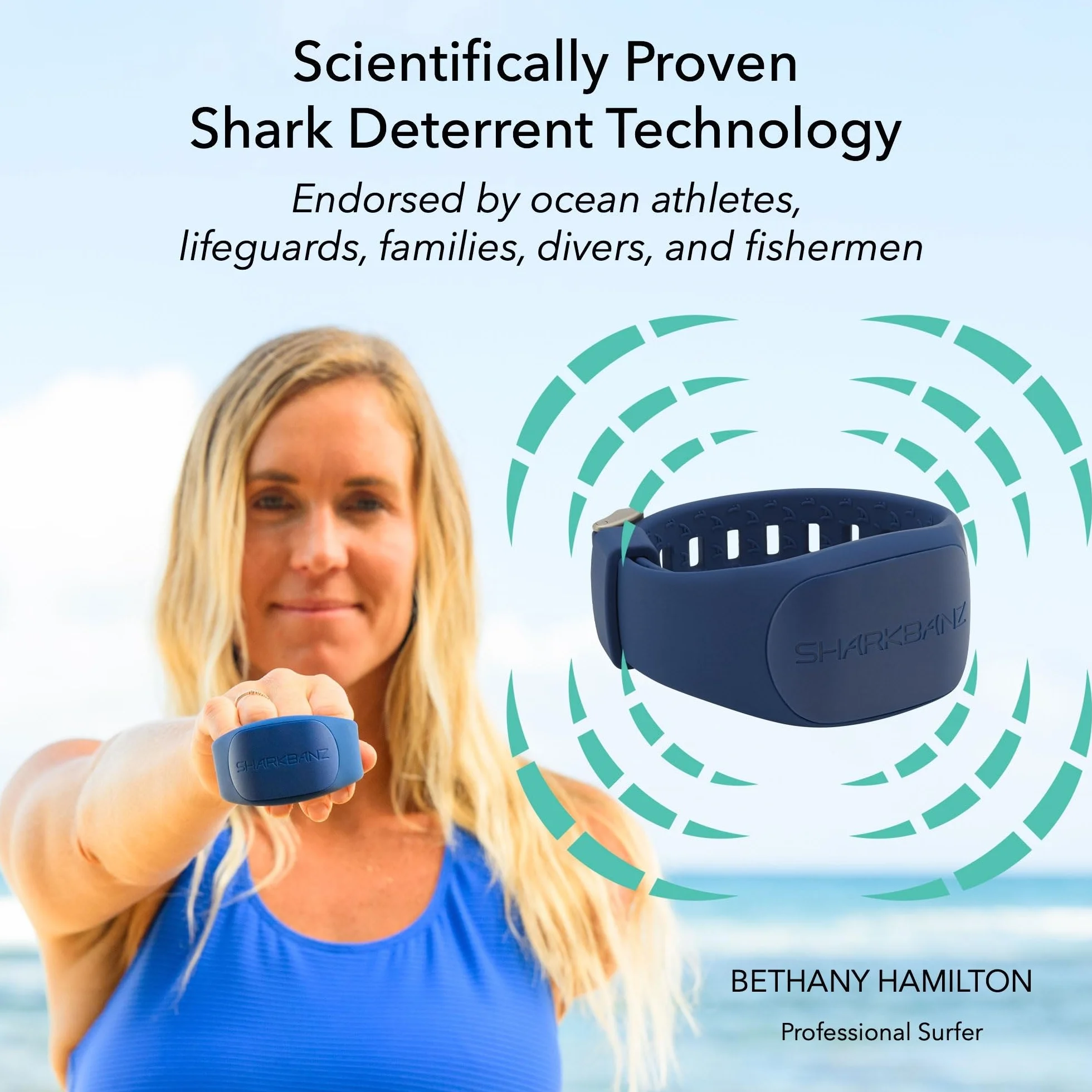 SHARKBANZ 2 Bethany Hamilton Signature Edition – magnetyczna opaska odstraszająca rekiny do pływania, surfowania, nurkowania, snorkelingu i wszystkich sportów oceanicznych