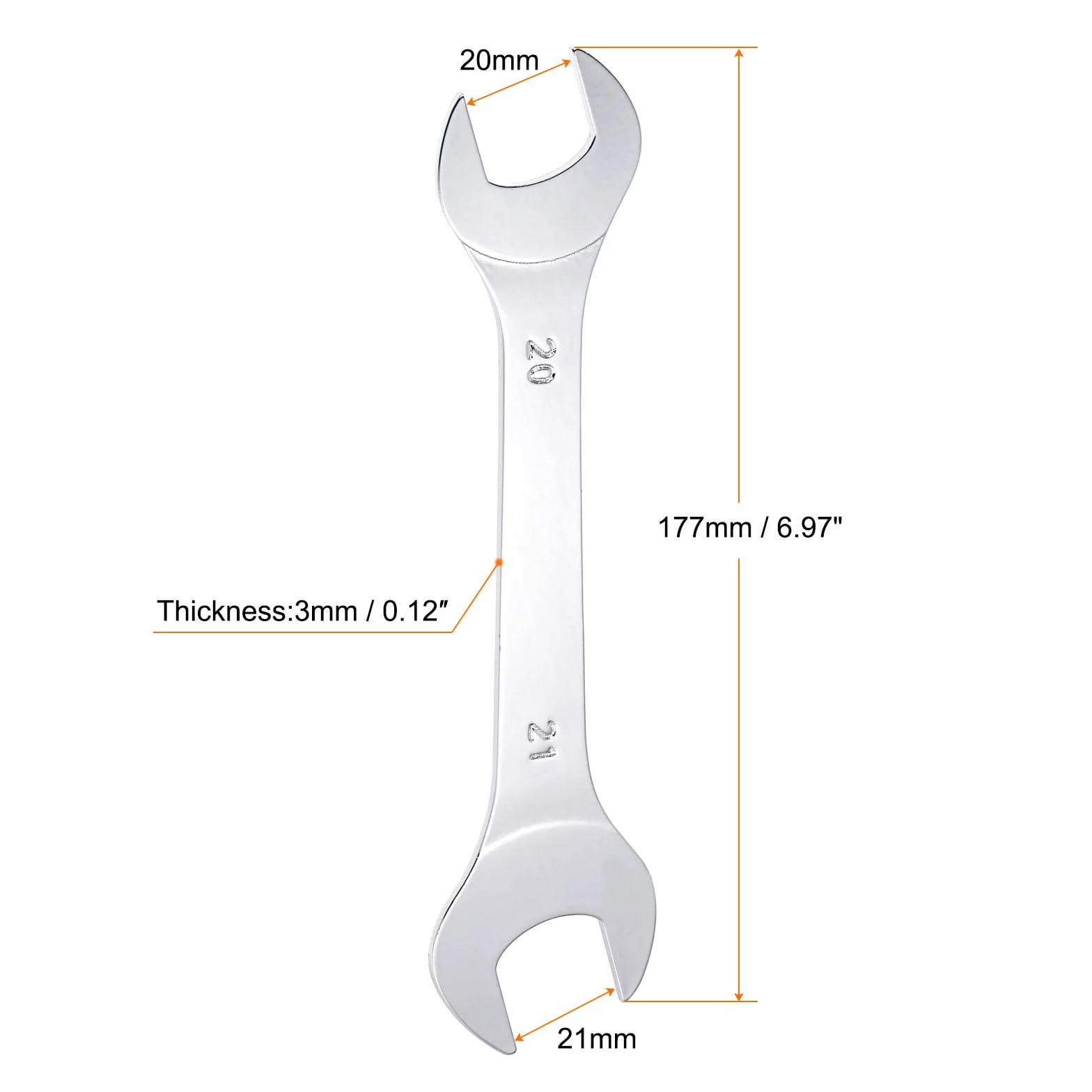 sourcing map Cienki klucz płaski 20 mm x 21 mm metryczne lustro chromowane stal twarda
