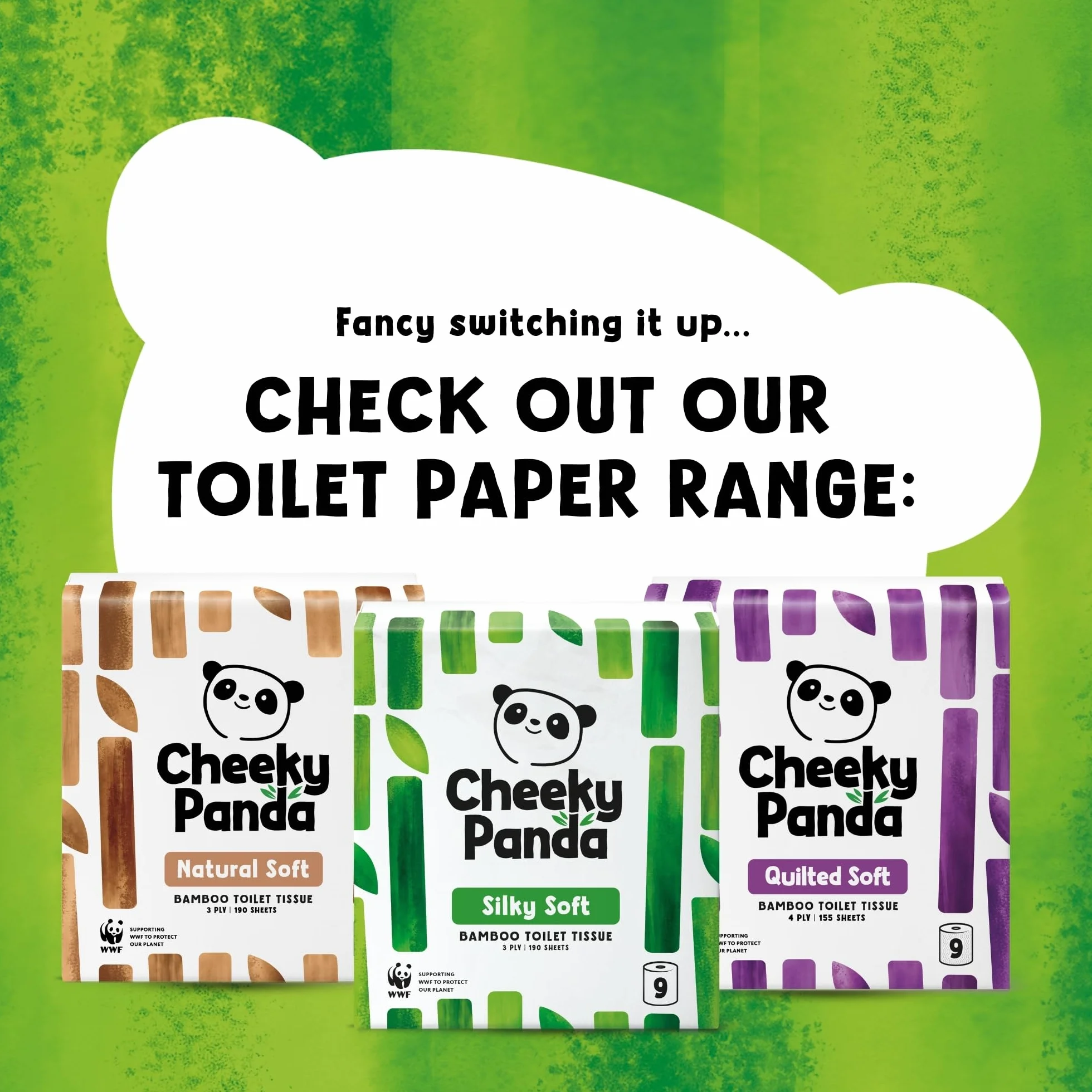 The Cheeky Panda Bambusowy papier toaletowy – 9 rolek papieru toaletowego, opakowanie bez plastiku i zrównoważona chusteczka toaletowa, w 100% kompostowalny