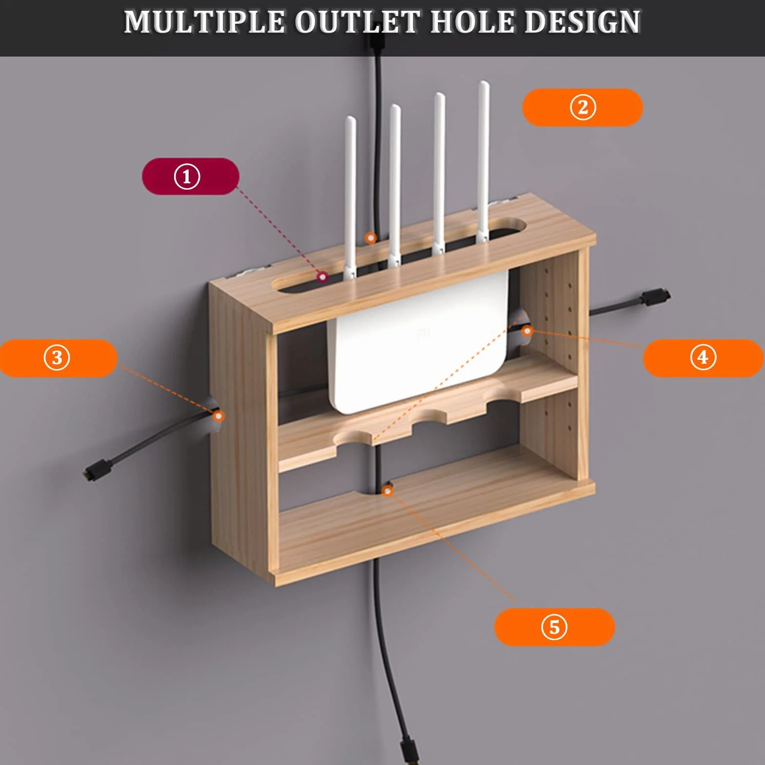 Uchwyt ścienny WiFi Router Schowek Drewniany dekoder sieciowy WiFi Kabel modemu ​Osłona routera Zorganizowana moc do domu sypialni salonu (kolor: Nutural-A, rozmiar: 47,4 x 37,4 x 10 cm)