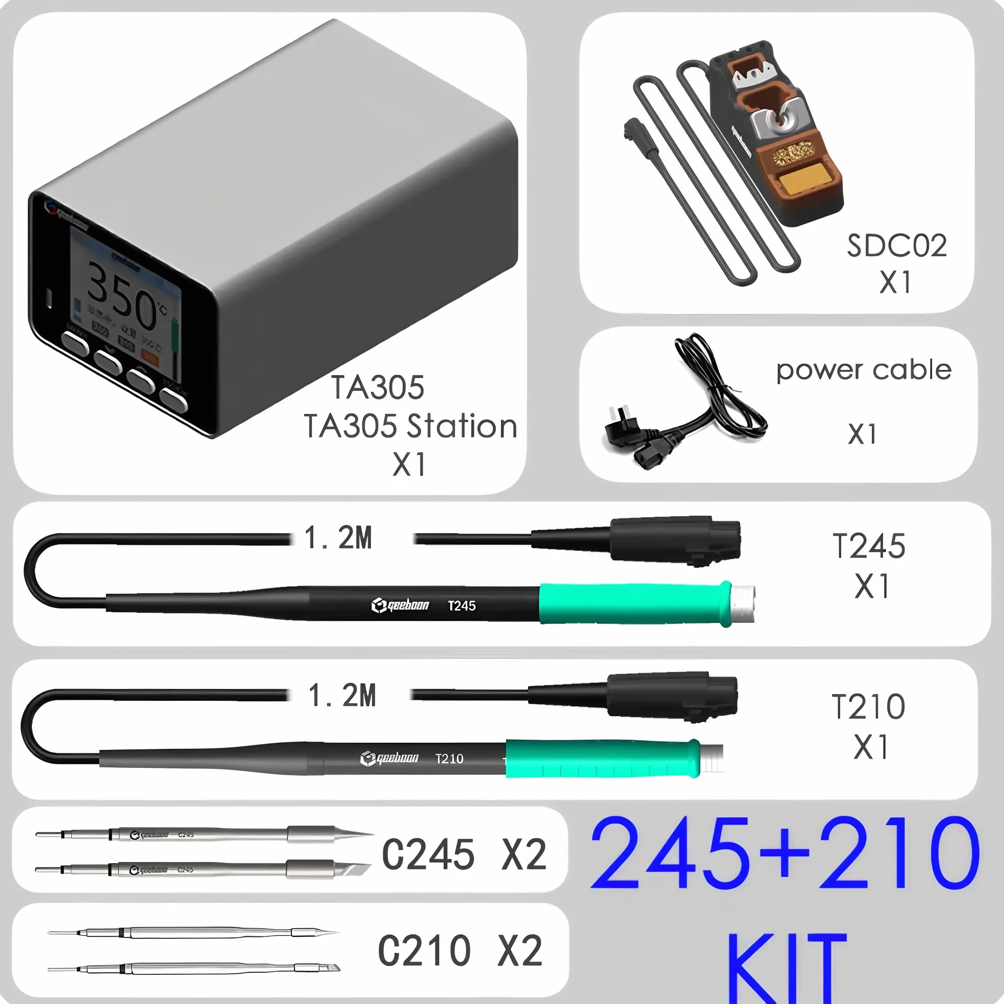 GEEBOON 150W TA305 C210/C245/C115 Stacja lutownicza z ulepszonym bezpieczeństwem do użytku w linii transformatorowej (TA305 C245+C210KIT)