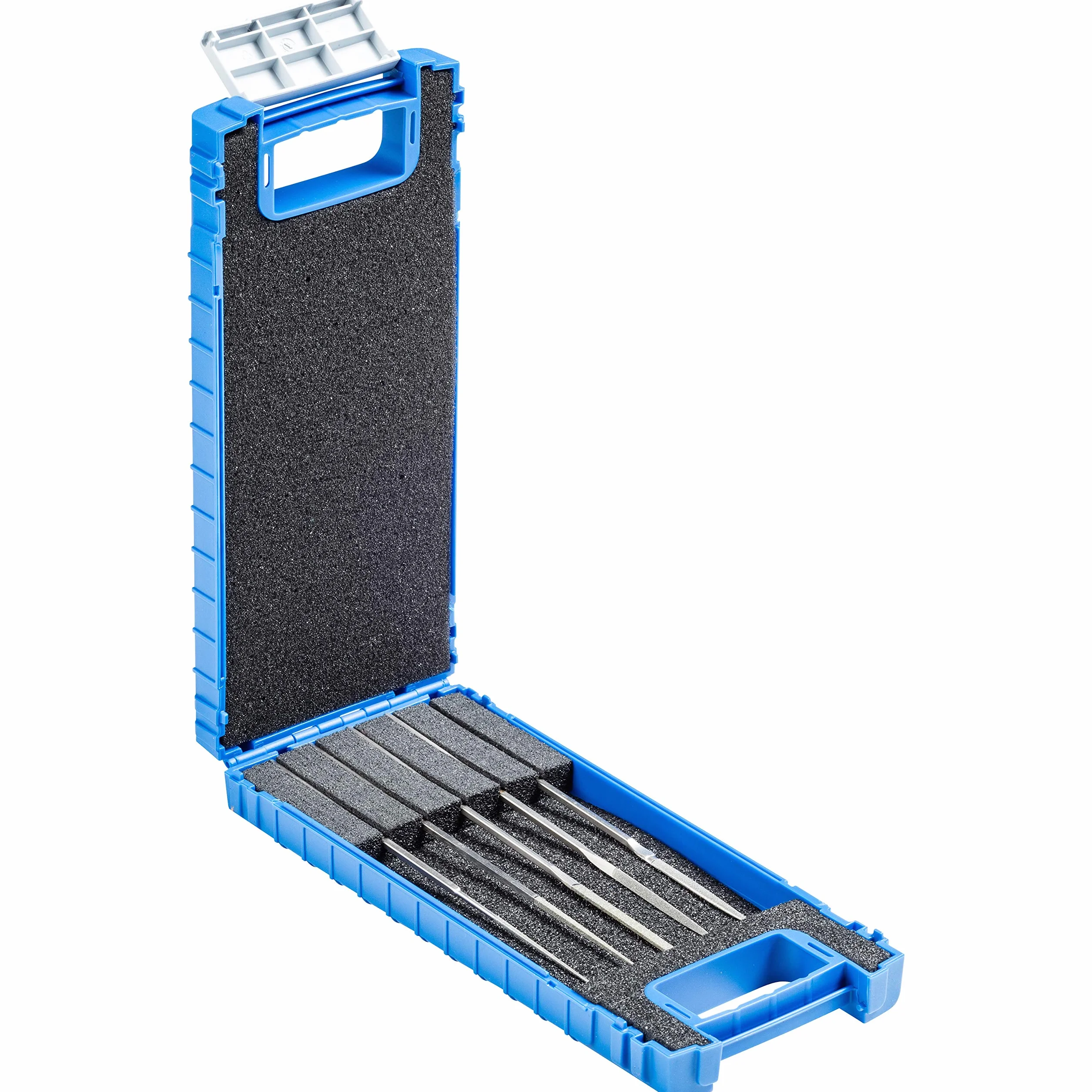 PFERD 5-częściowy zestaw diamentowych pilników hamujących, rozmiar ziarna D 46, 140 mm, w odpornym na pęknięcia pudełku z tworzywa sztucznego, 15830900 – do obróbki najmniejszych profili w budowie