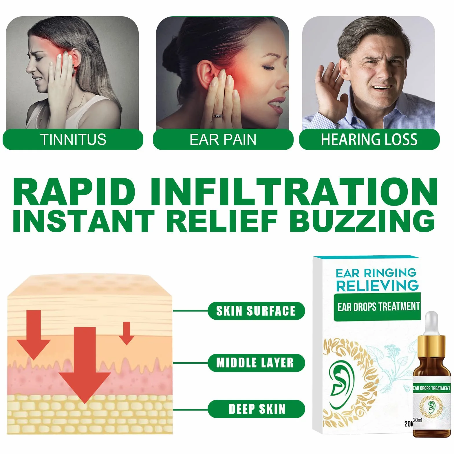 Tinnitus krople do uszu, 20 ml, olej do leczenia dzwonienia w uszach, krople do uszu, łagodzą bóle słuchu, łagodzą szumy uszne, krople do szumów usznych, leczenie szumów usznych
