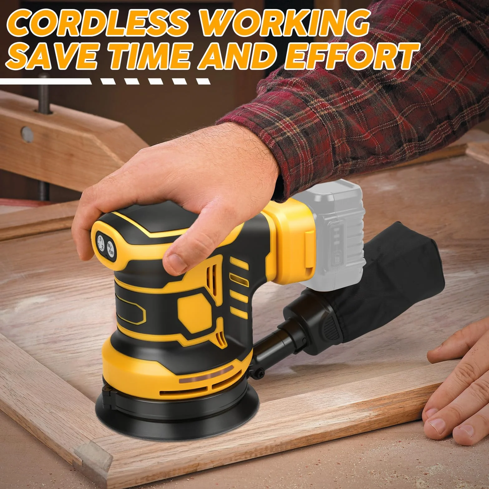 Akumulatorowa szlifierka mimośrodowa, 125 mm, profesjonalna szlifierka mimośrodowa do Dewalt 18 V, akumulator 20 V, 11 000 obr./min, 3 poziomy wydajności z 15 papierem ściernym (bez akumulatora)