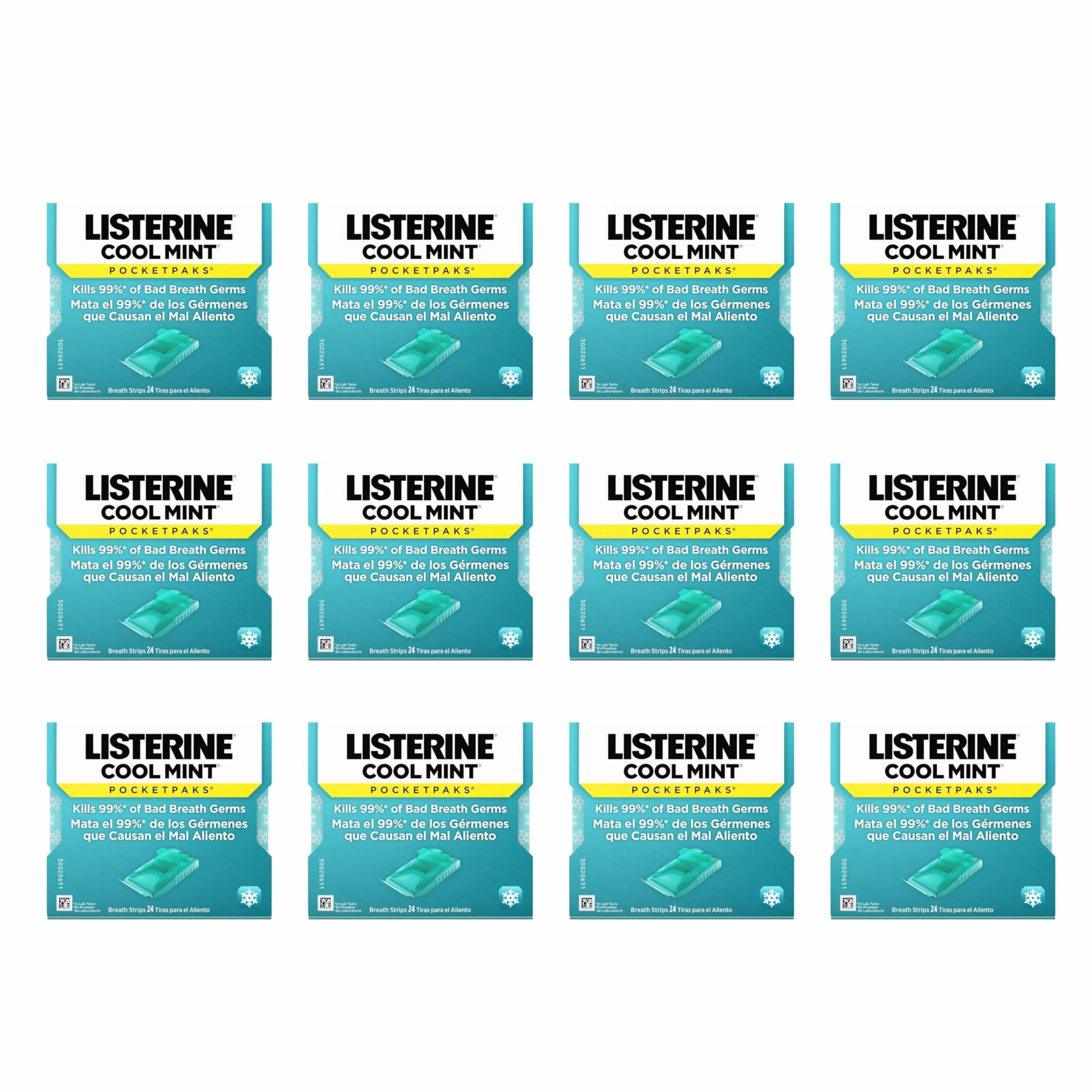 Listerine Pocketpaks zestaw 12 opasek do oddychania, świeża mięta, 24 szt